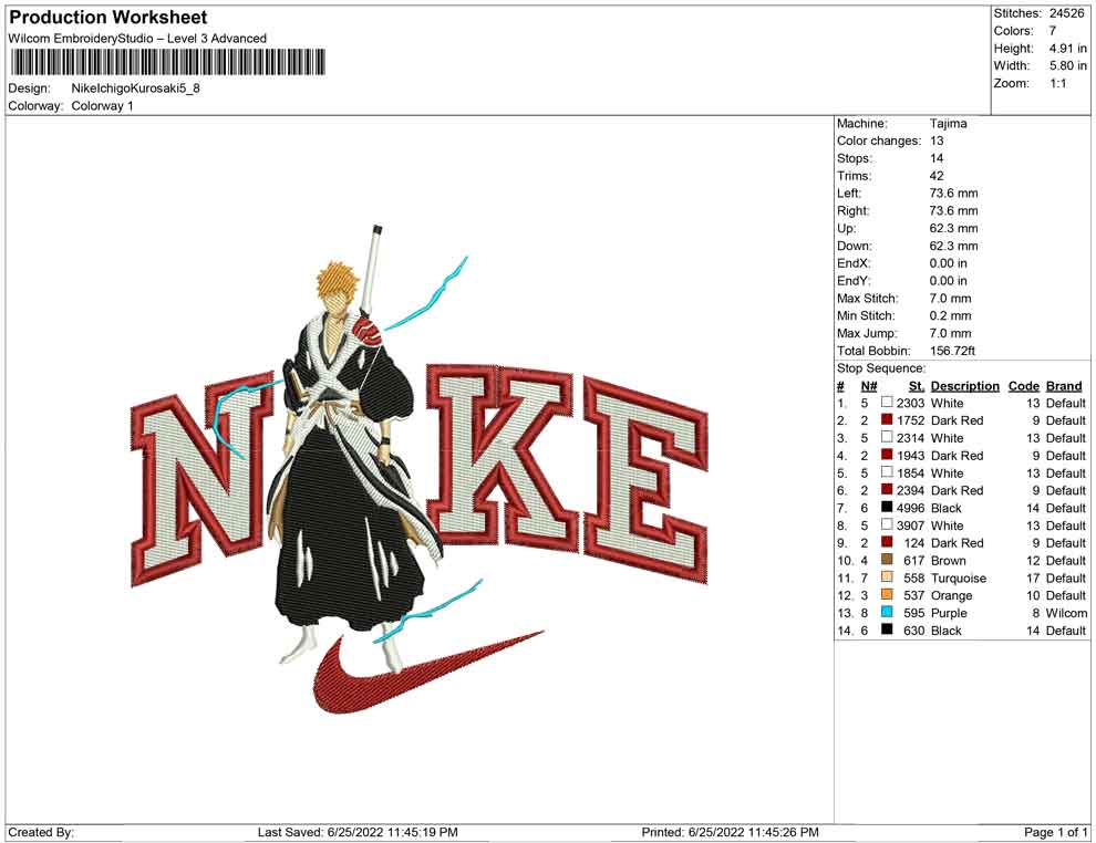 Nike Ichigo Kurosaki Embroidery Design Files - 4 Size's
