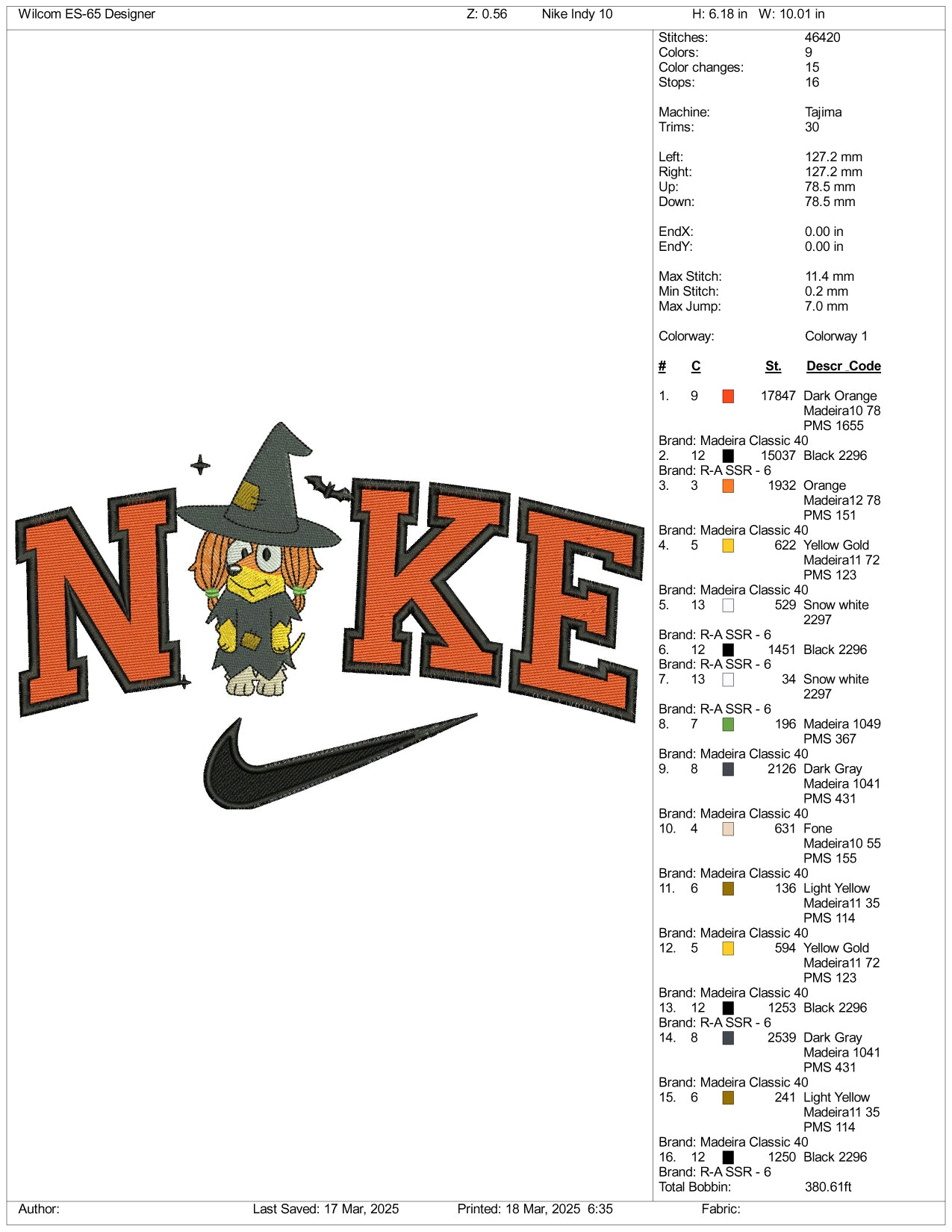 Archivos de bordado Nike Bingo Witch (3 tamaños)