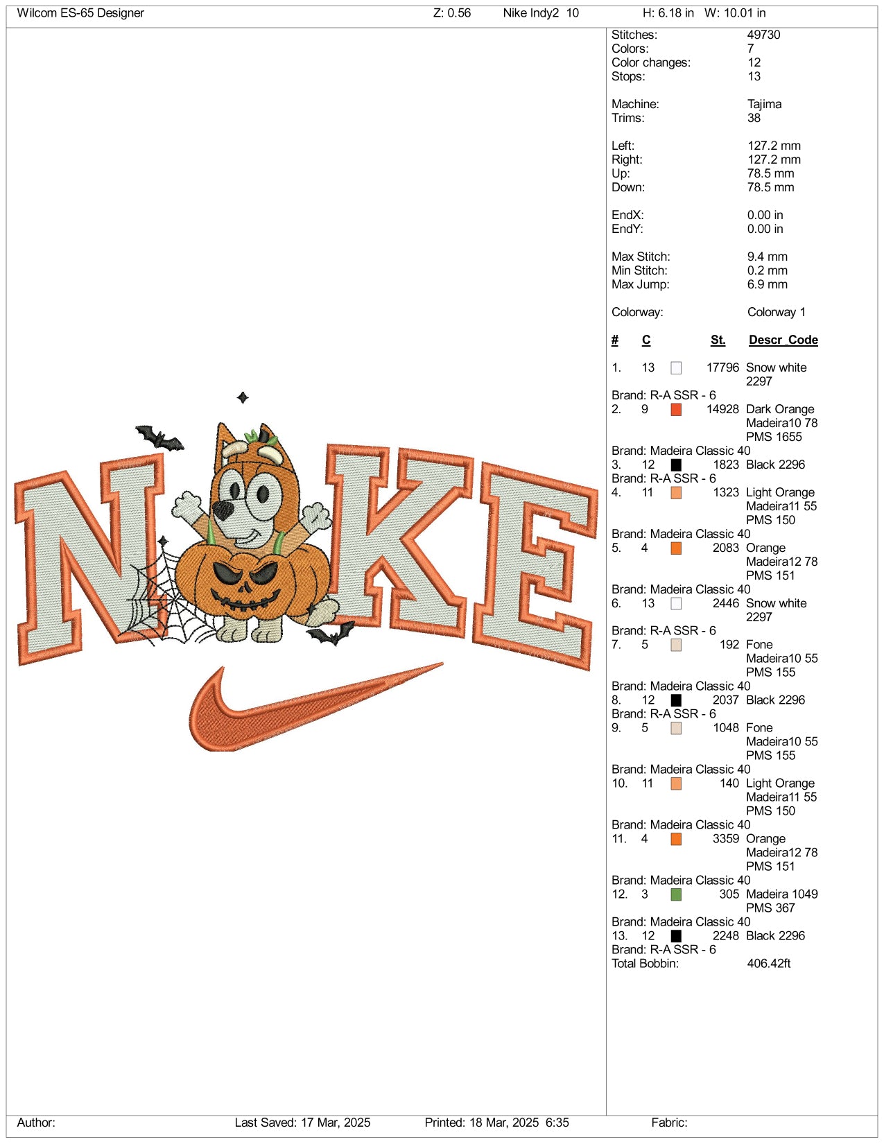 Archivos de bordado de calabaza Nike Bingo (3 tamaños)