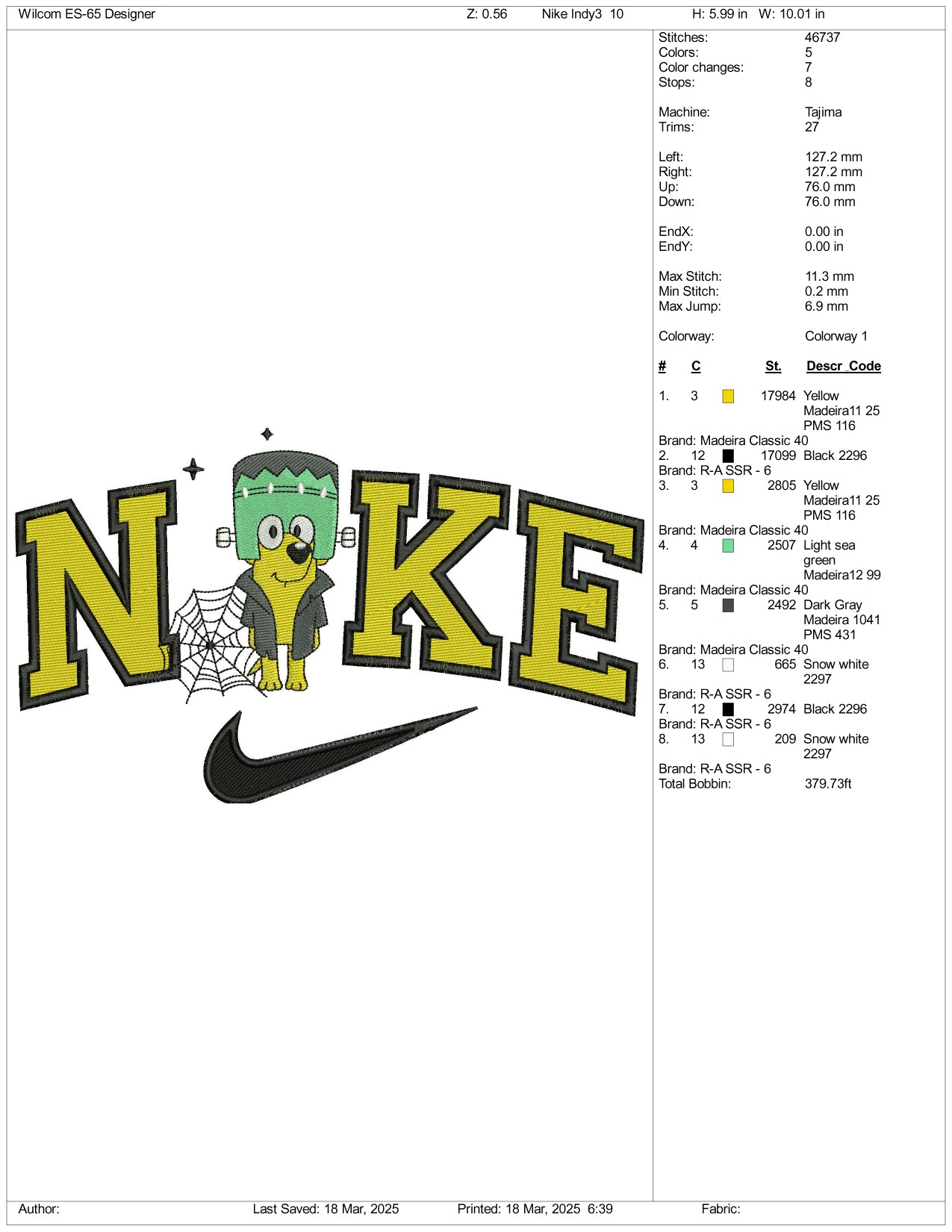 Nike Bingo Ghost Embroidery Files - 3 Size's