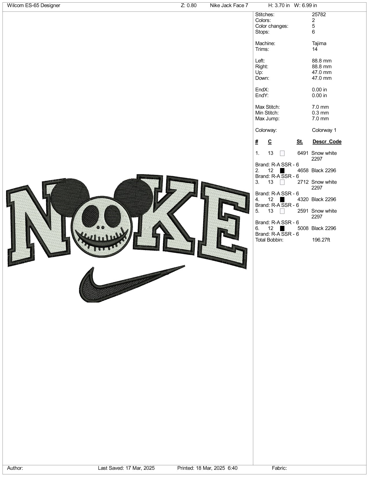 Nike Jack Mickey Mouse Embroidery Files - 3 Size's