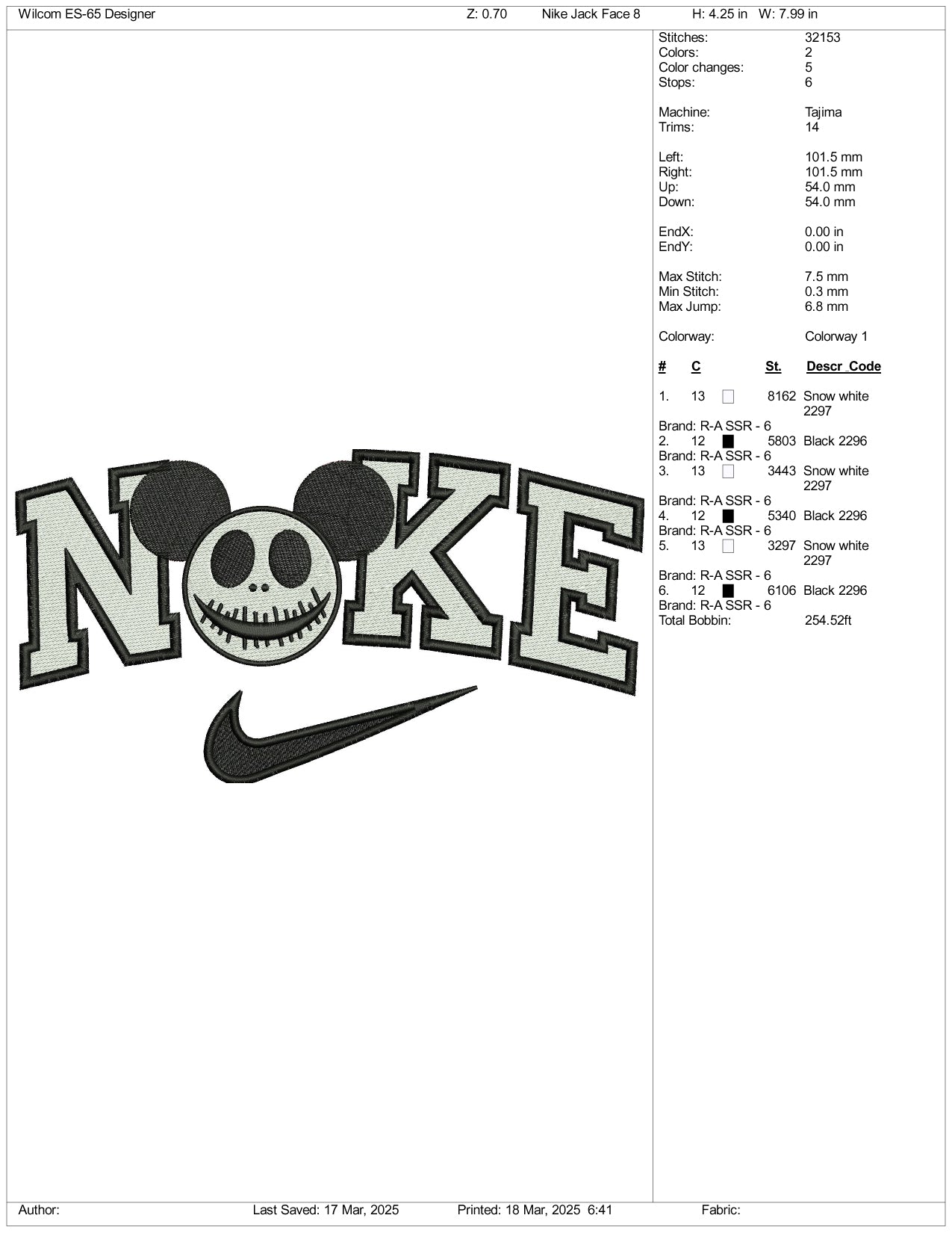Nike Jack Mickey Mouse Embroidery Files - 3 Size's