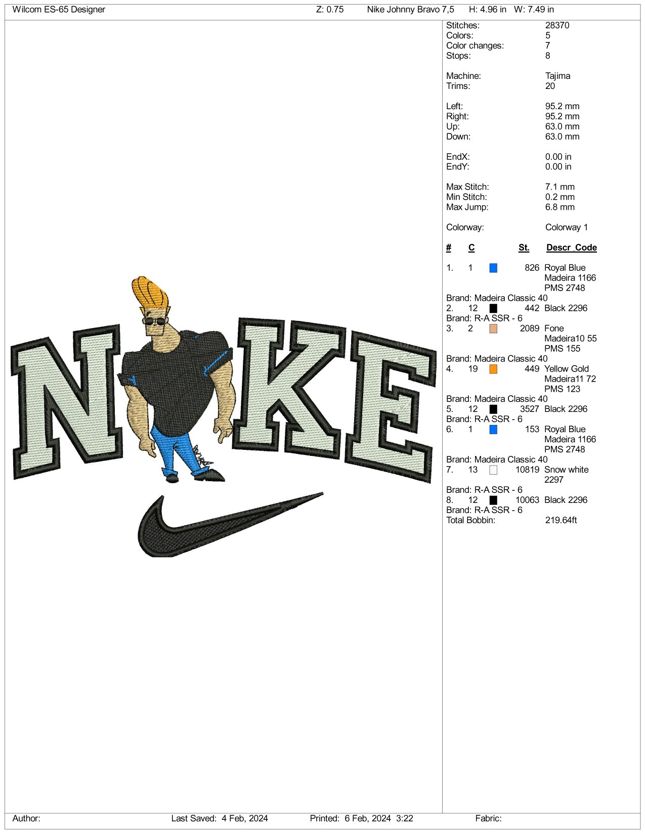 Archivos de diseño de bordado Nike Johnny Bravo (3 tamaños)
