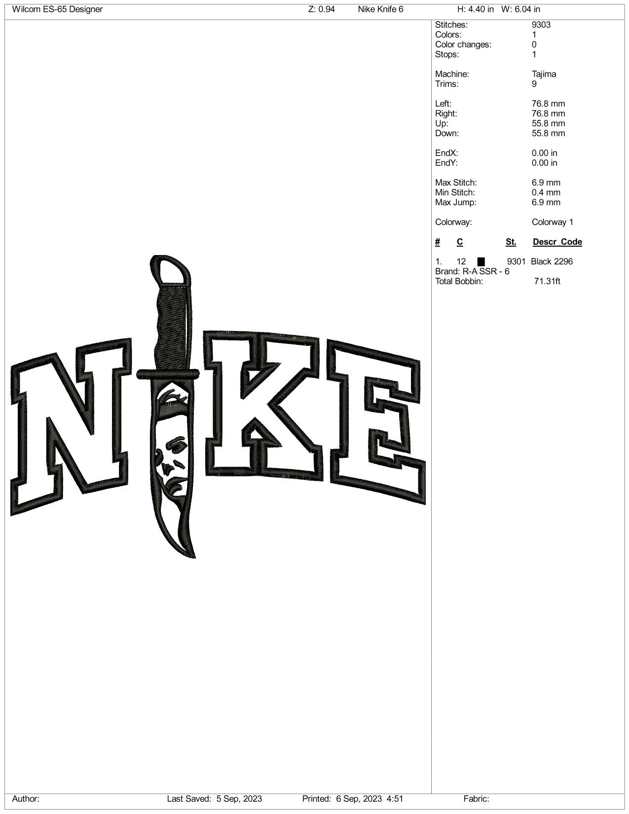 Nike Horror Knife Embroidery Design Files - 3 Size's
