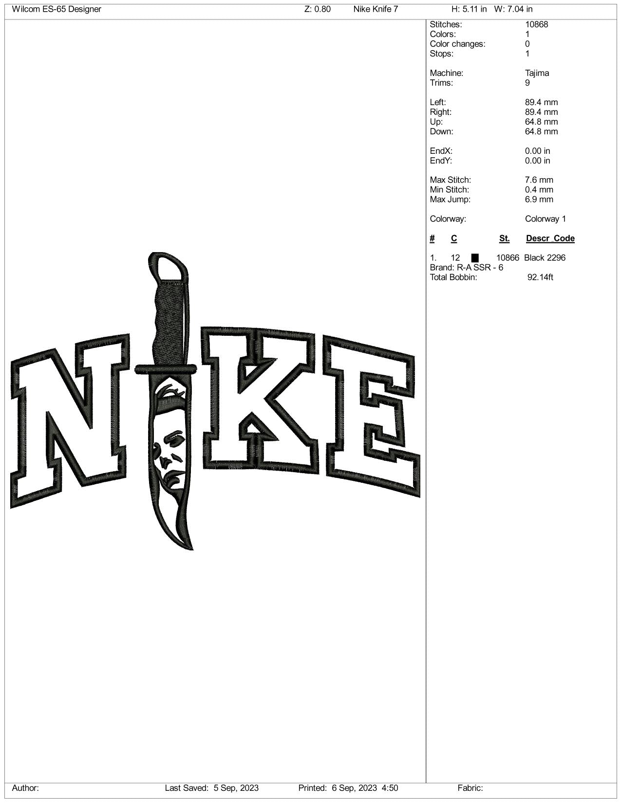 Nike Horror Knife Embroidery Design Files - 3 Size's