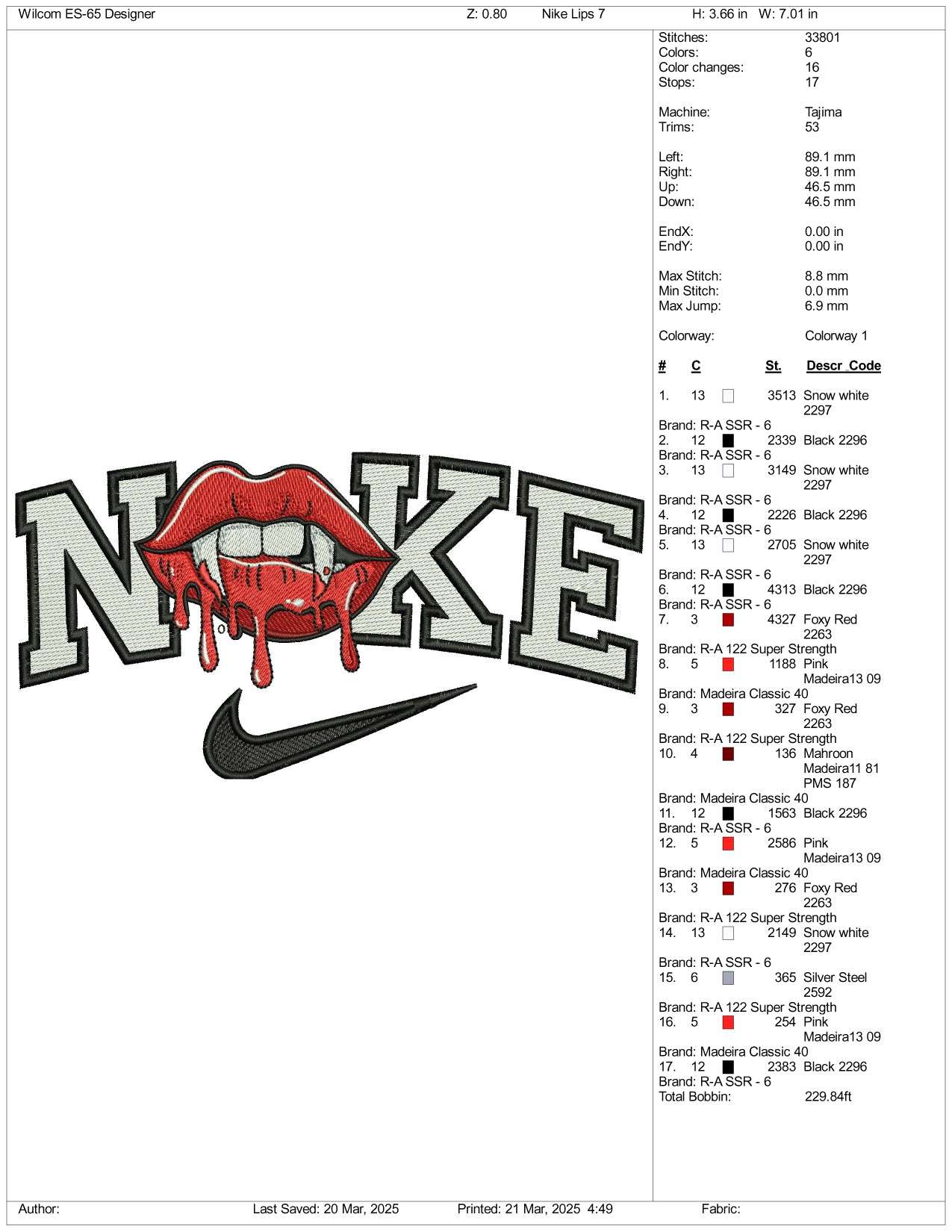 Nike Dracula Lips Embroidery Files - 3 Size's