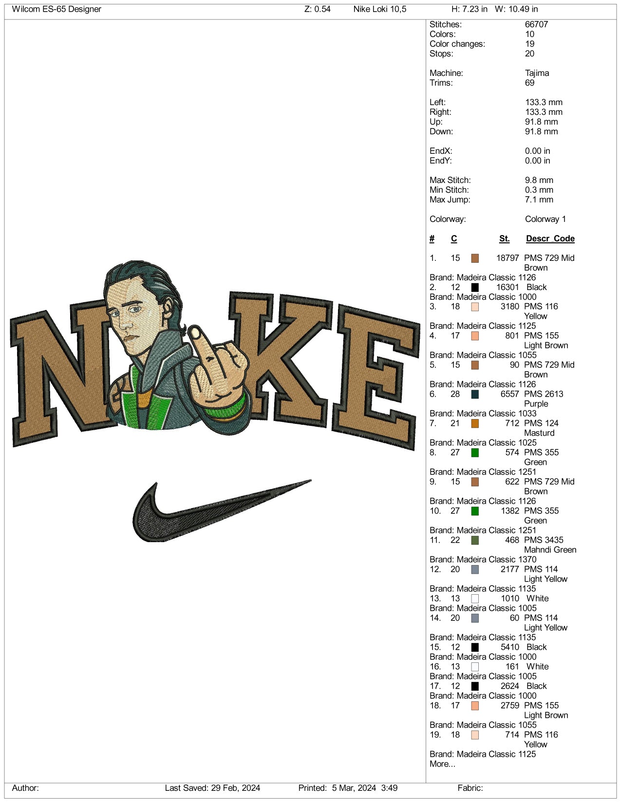 Archivos de diseño de bordado Nike Loki Half (3 tamaños)