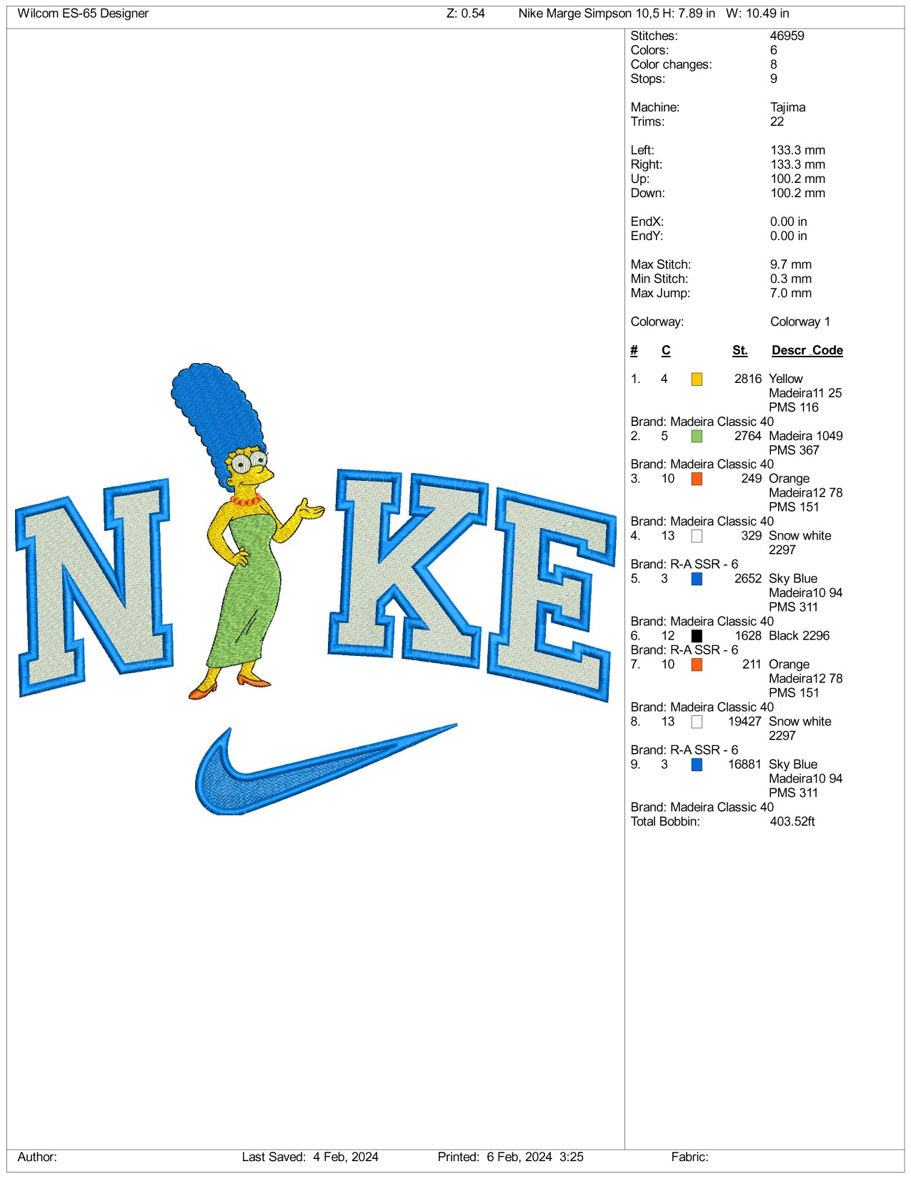 Archivos de diseño de bordado de Nike Marge Simpson - 3 tamaños
