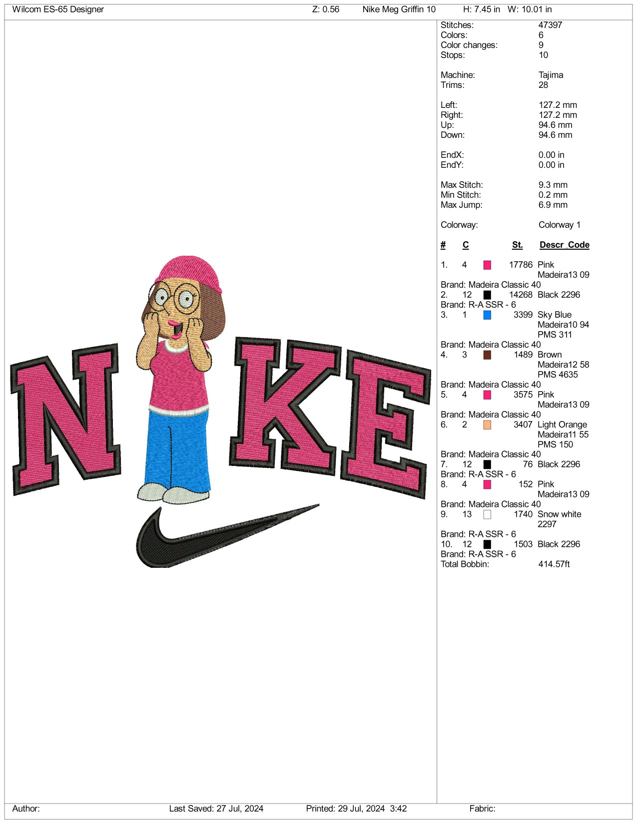 Nike Meg Griffin Embroidery Design Files - 3 Size's
