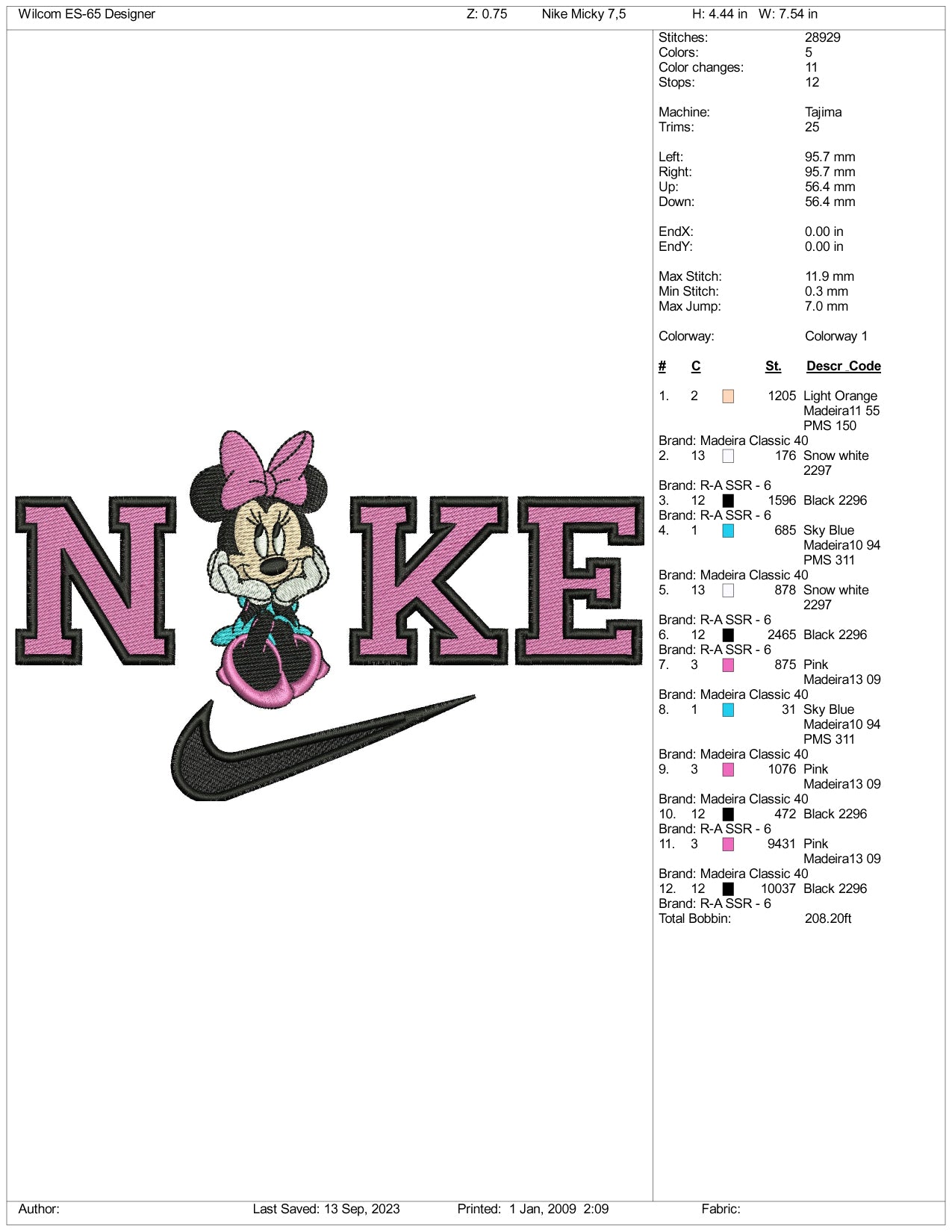 Archivos de diseño de bordado Nike Minnie Mouse v3 - 3 tamaños