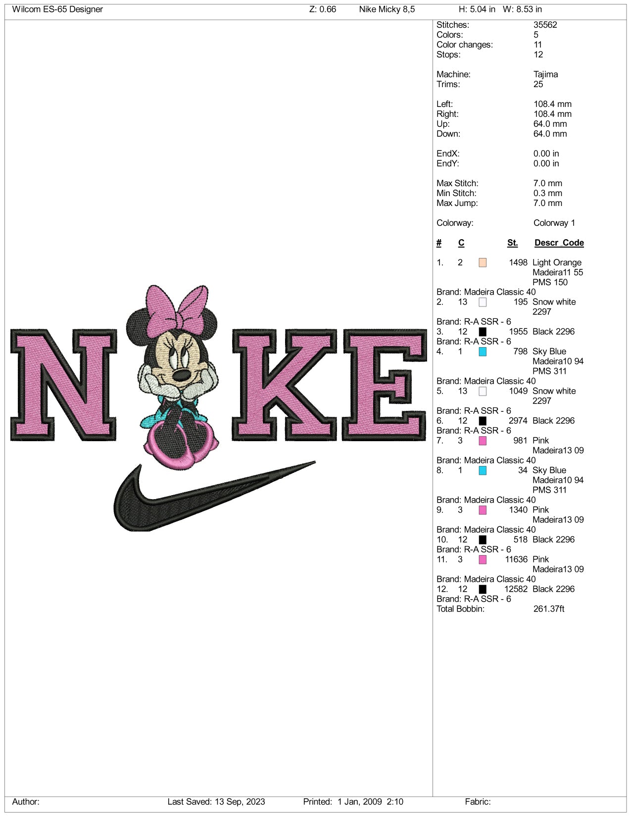 Archivos de diseño de bordado Nike Minnie Mouse v3 - 3 tamaños