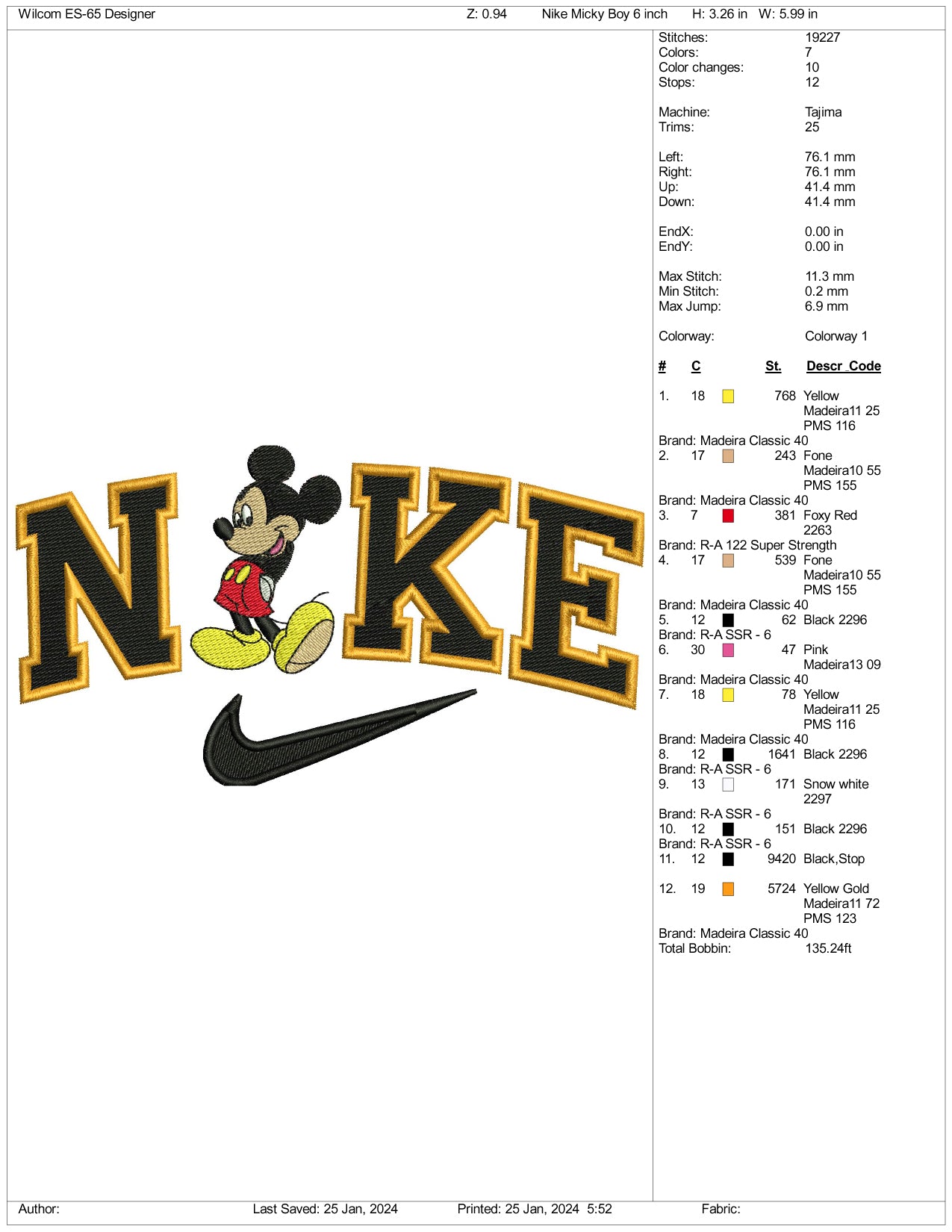 Archivos de diseño de bordado Nike Mickey Mouse v2 (3 tamaños)