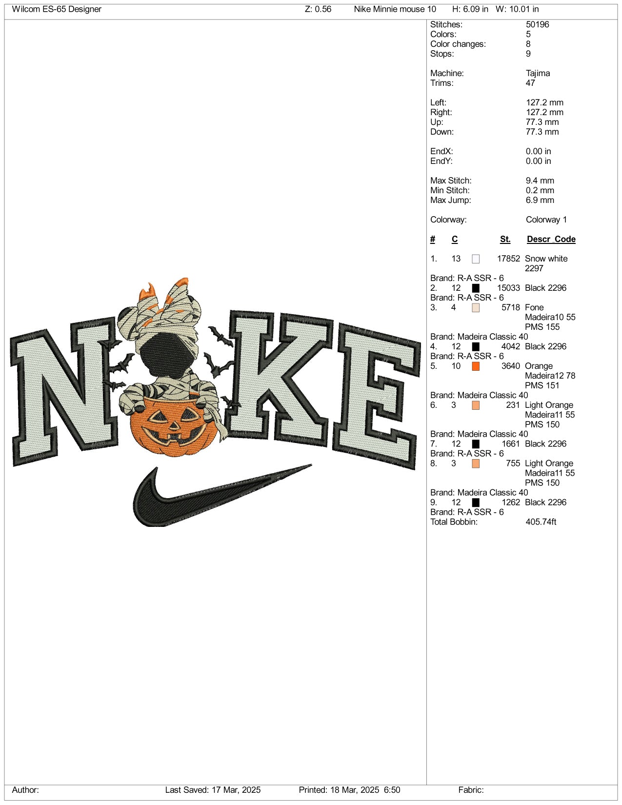 Nike Mickey Mouse Ghost v2 Embroidery Files - 3 Size's