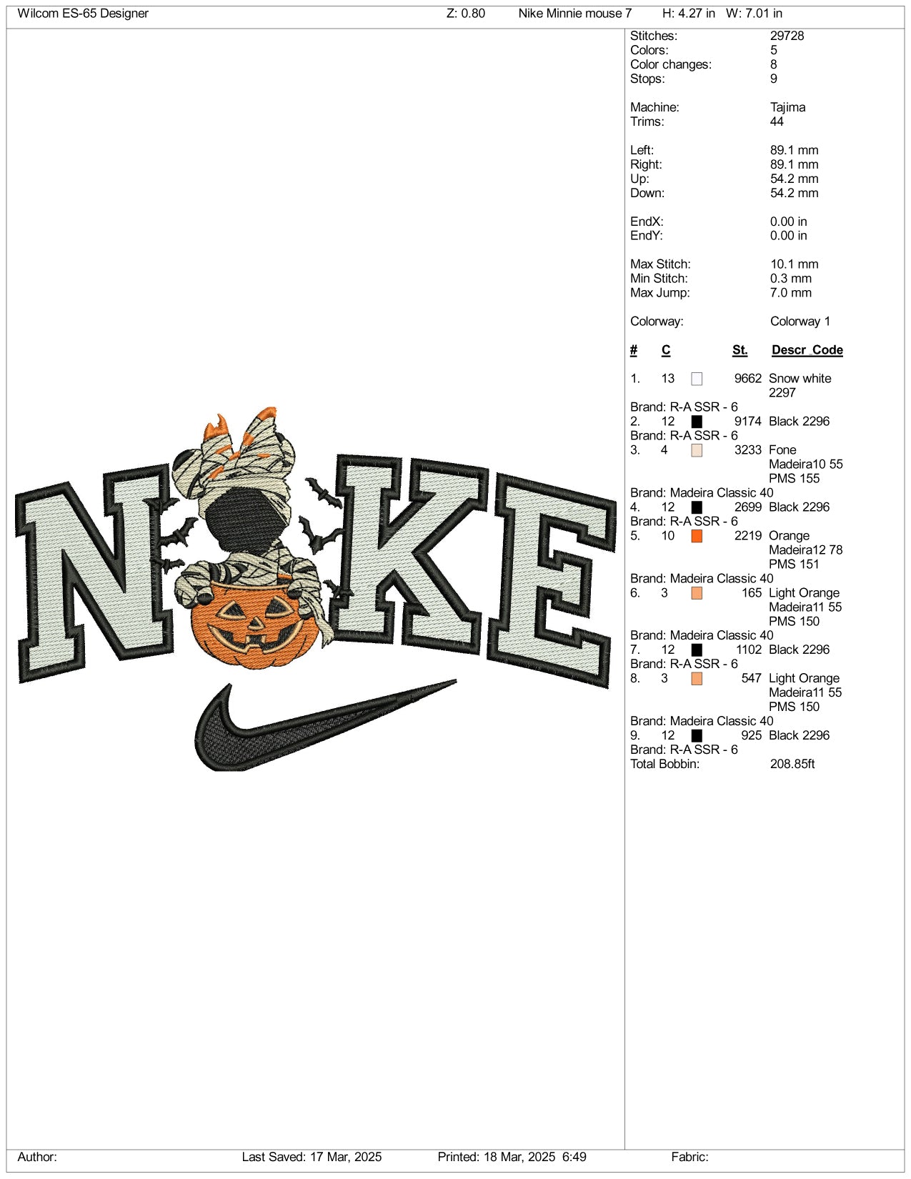 Nike Mickey Mouse Ghost v2 Embroidery Files - 3 Size's
