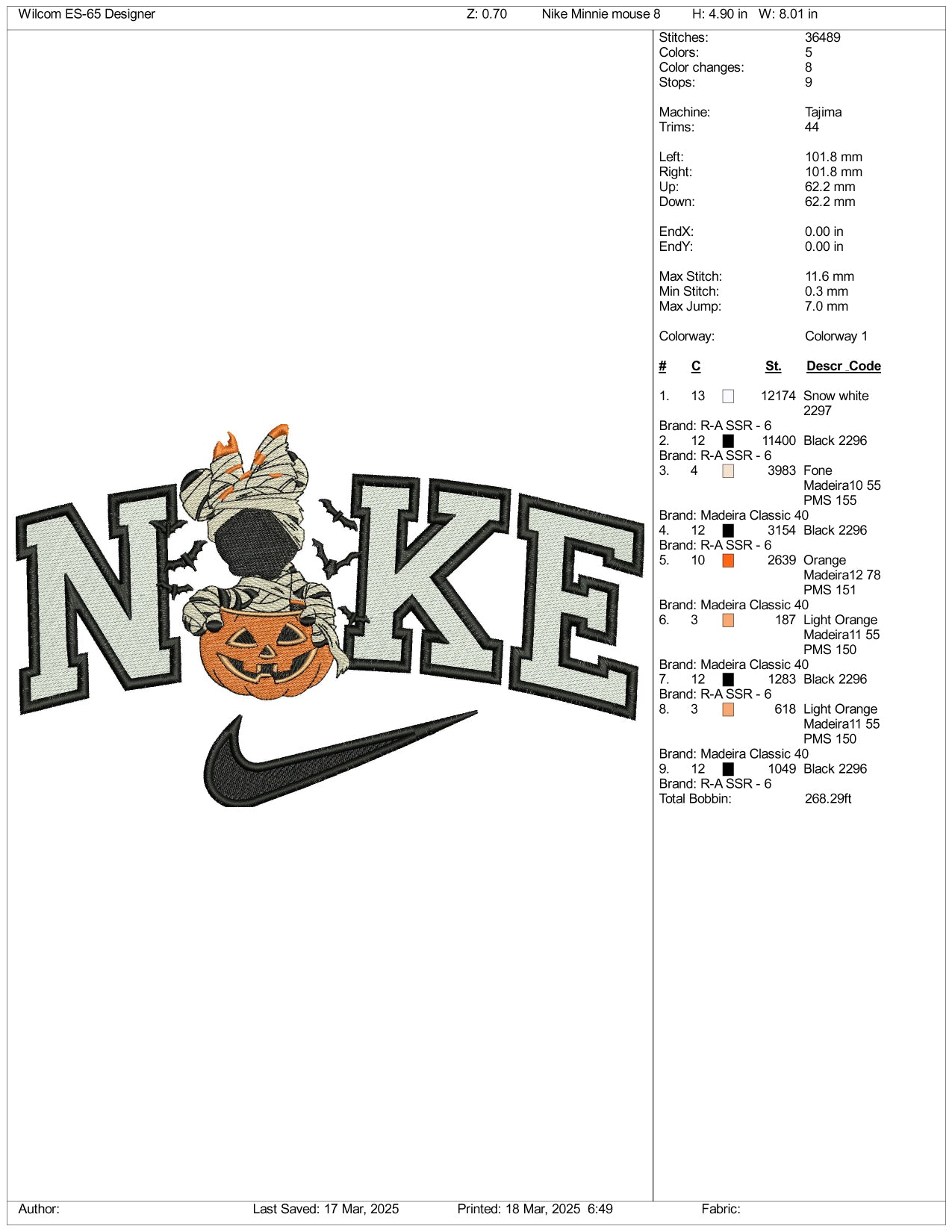 Nike Mickey Mouse Ghost v2 Embroidery Files - 3 Size's