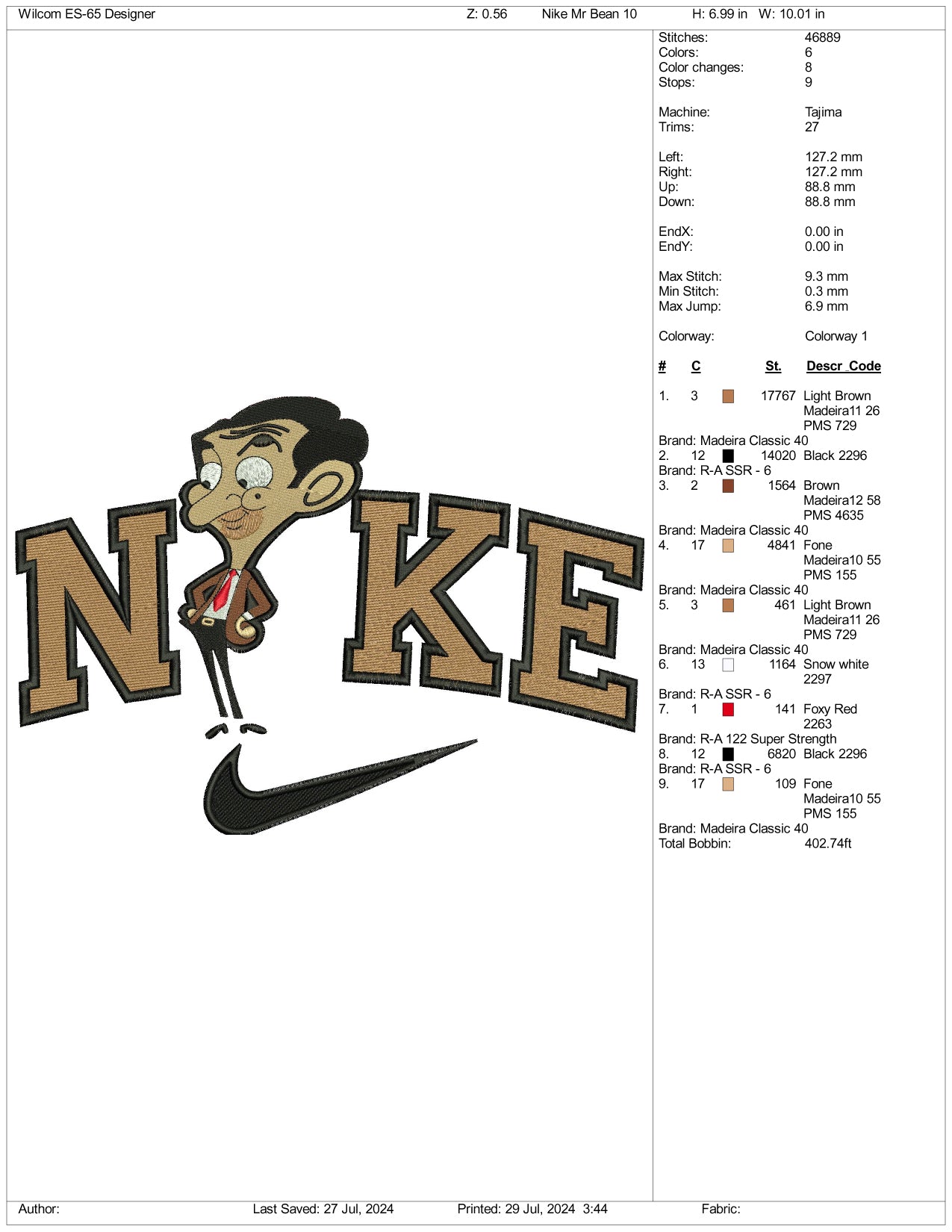Archivos de diseño de bordado Nike Junior Mr Bean - 3 tamaños