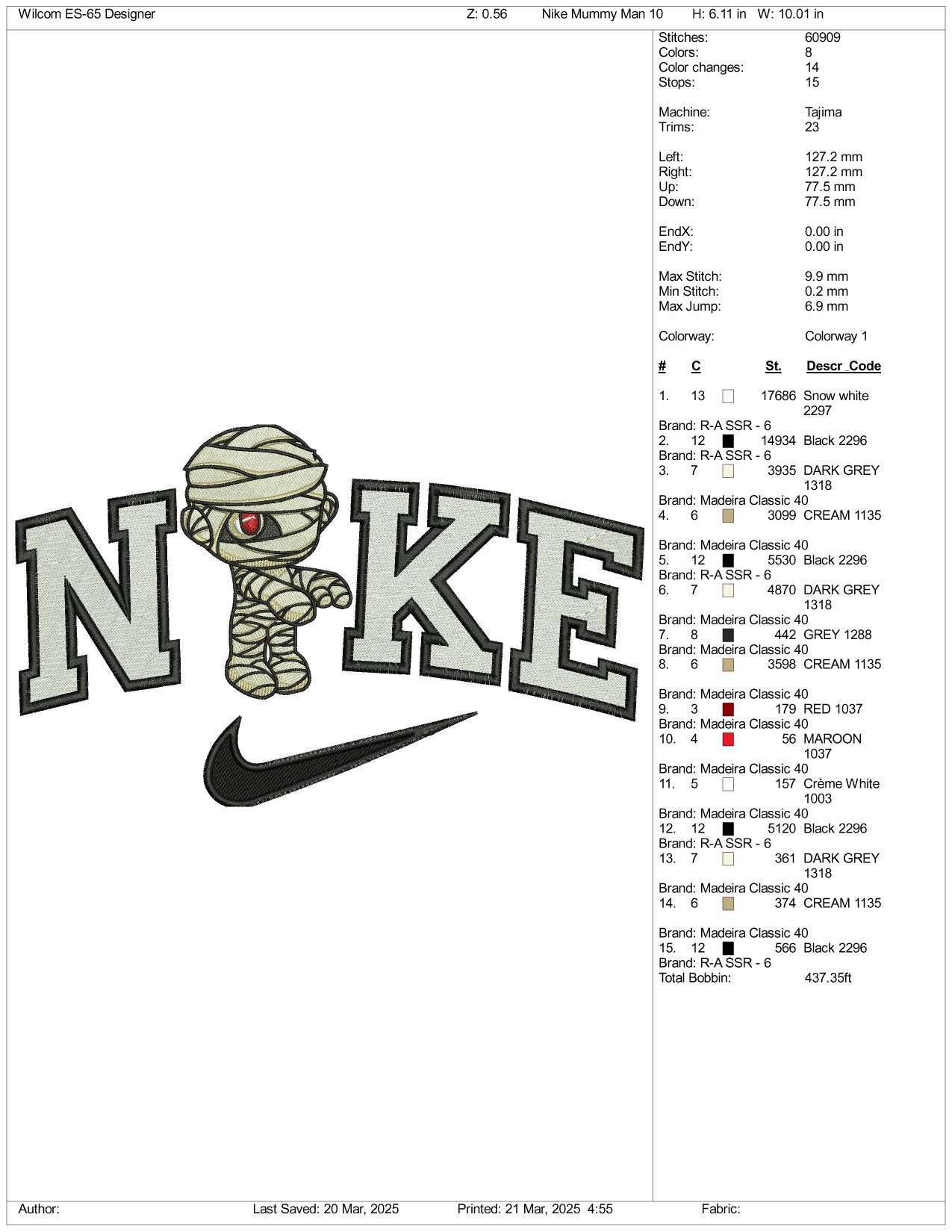 Nike Baby Zombie v2 Embroidery Files - 3 Size's