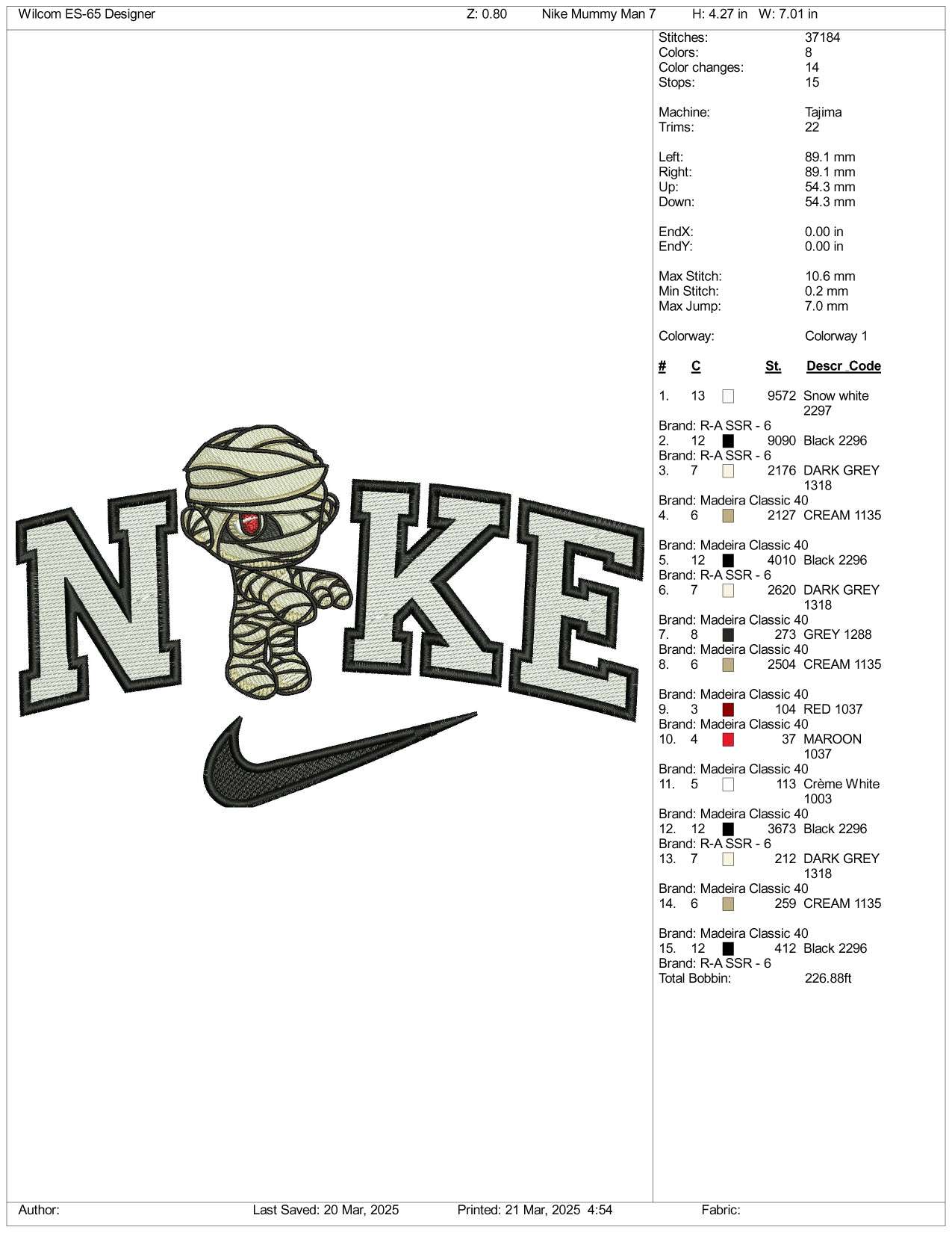 Nike Baby Zombie v2 Embroidery Files - 3 Size's