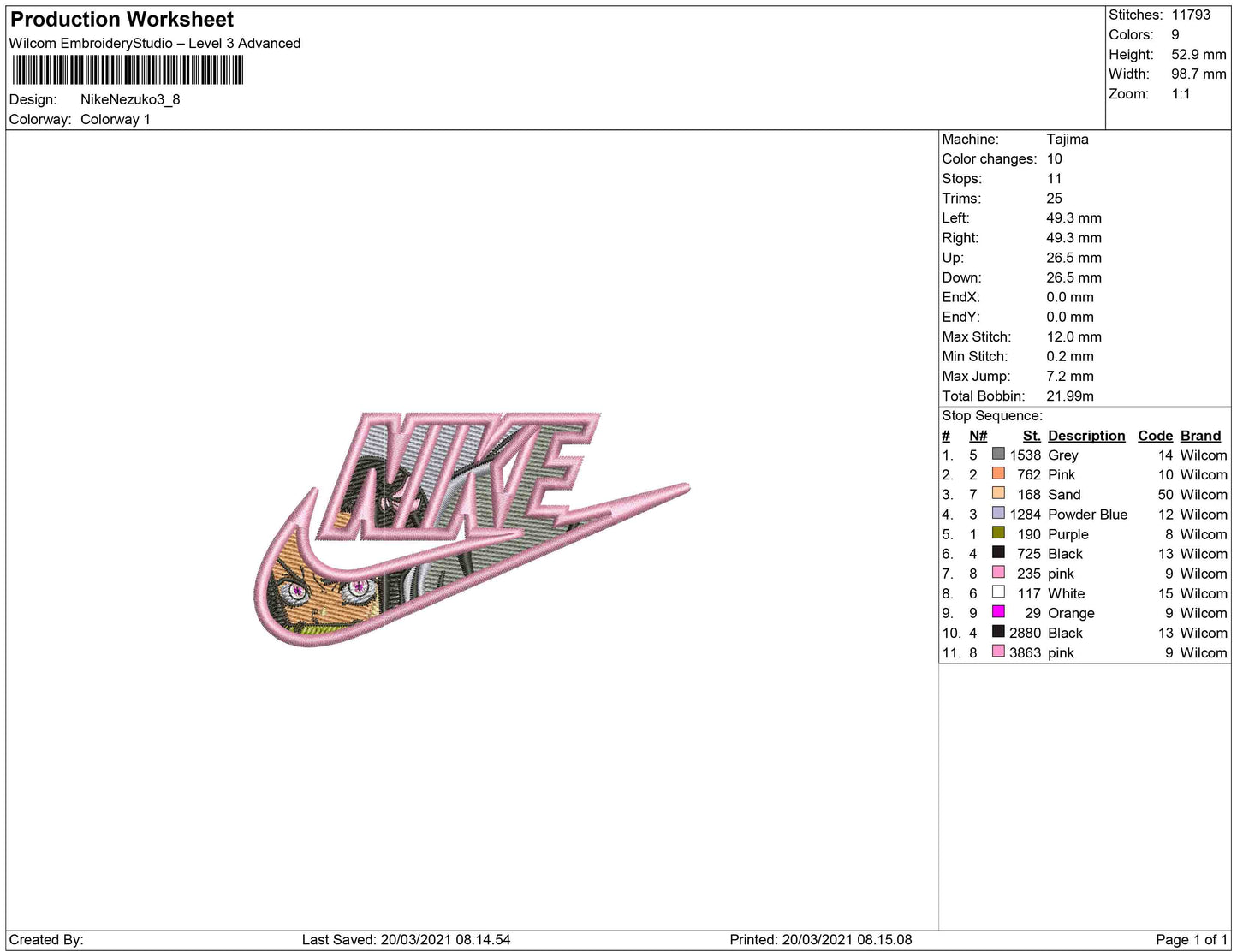 Nezuko Kamado Swoosh v5 Embroidery Design Files - 3 Size's