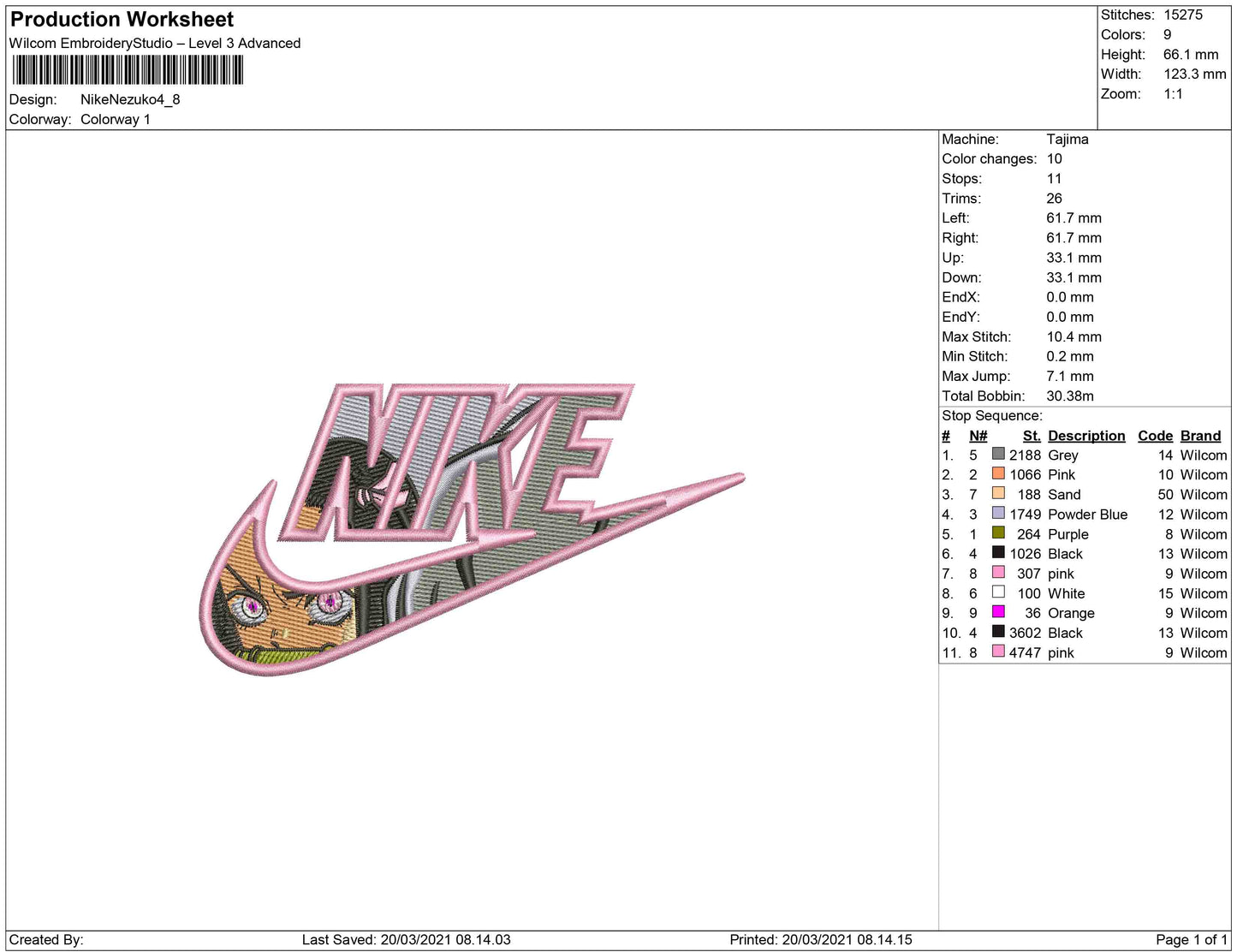 Nezuko Kamado Swoosh v5 Embroidery Design Files - 3 Size's
