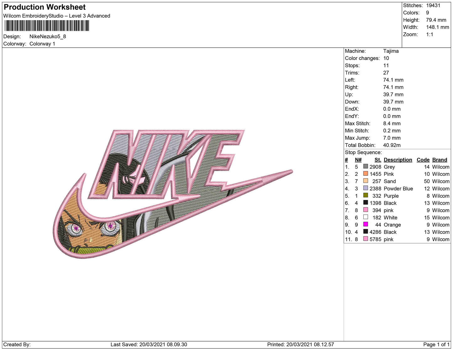 Nezuko Kamado Swoosh v5 Embroidery Design Files - 3 Size's