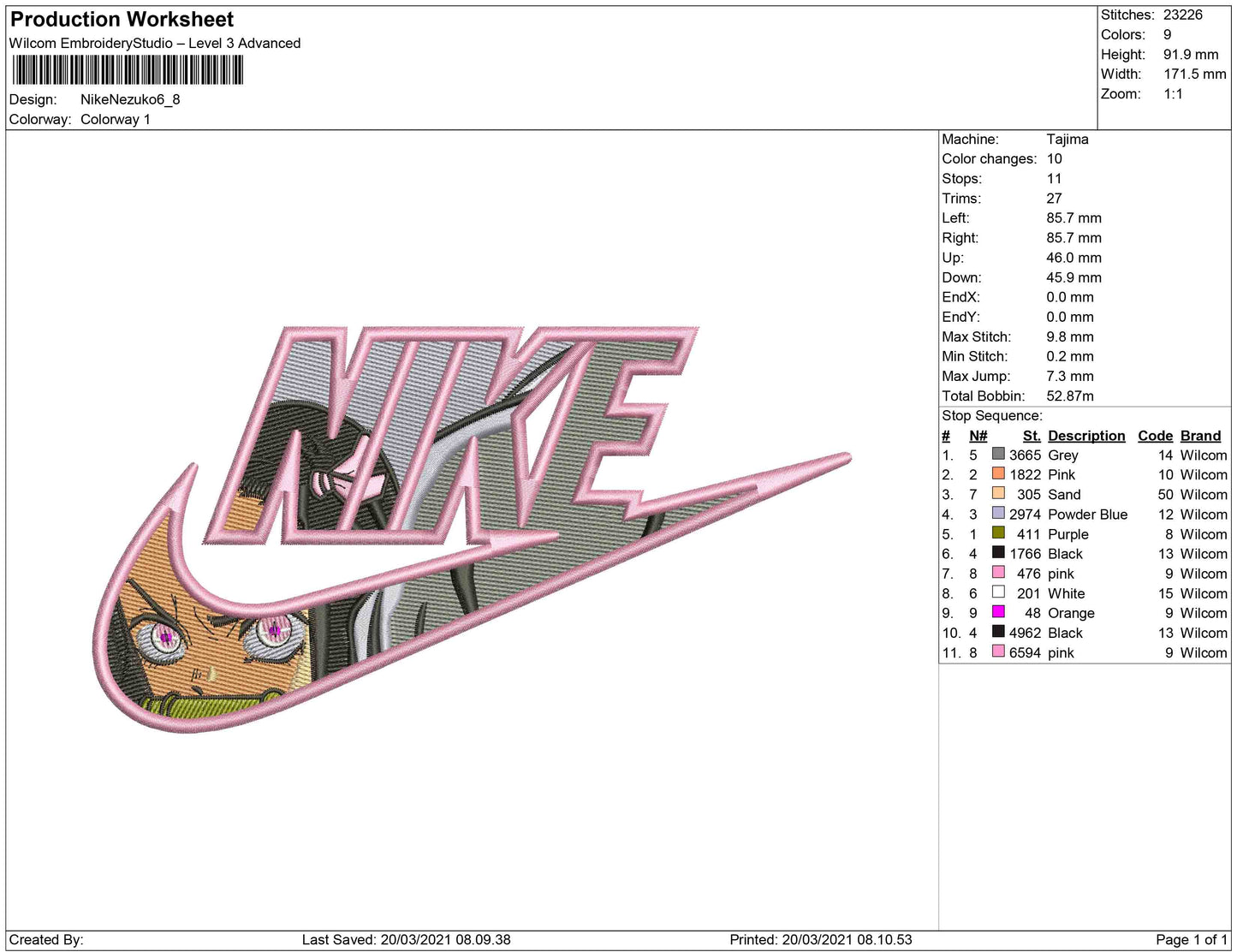 Nezuko Kamado Swoosh v5 Embroidery Design Files - 3 Size's