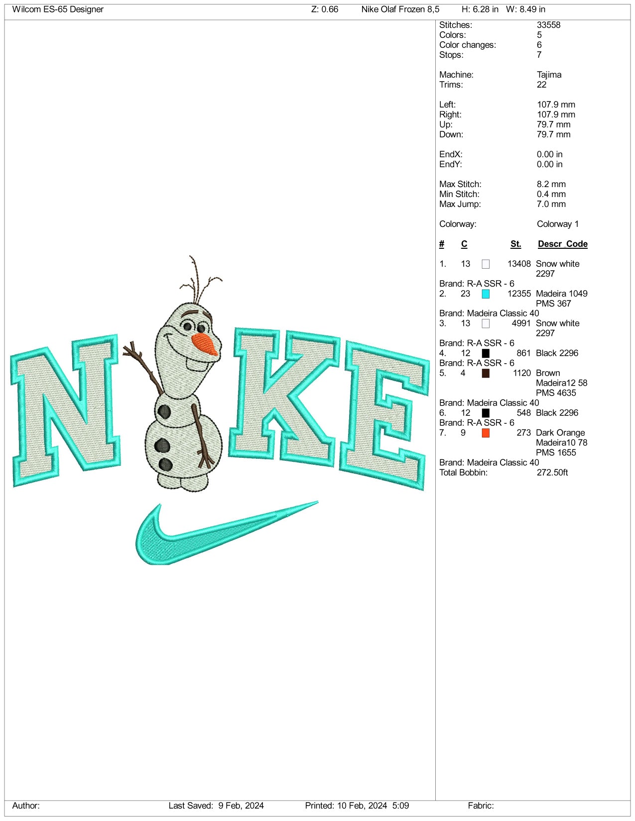 Nike Olaf Embroidery Design Files - 3 Size's