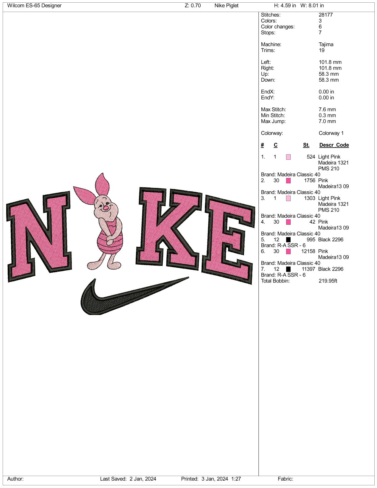 Archivos de diseño de bordado Nike Piget - 3 tamaños