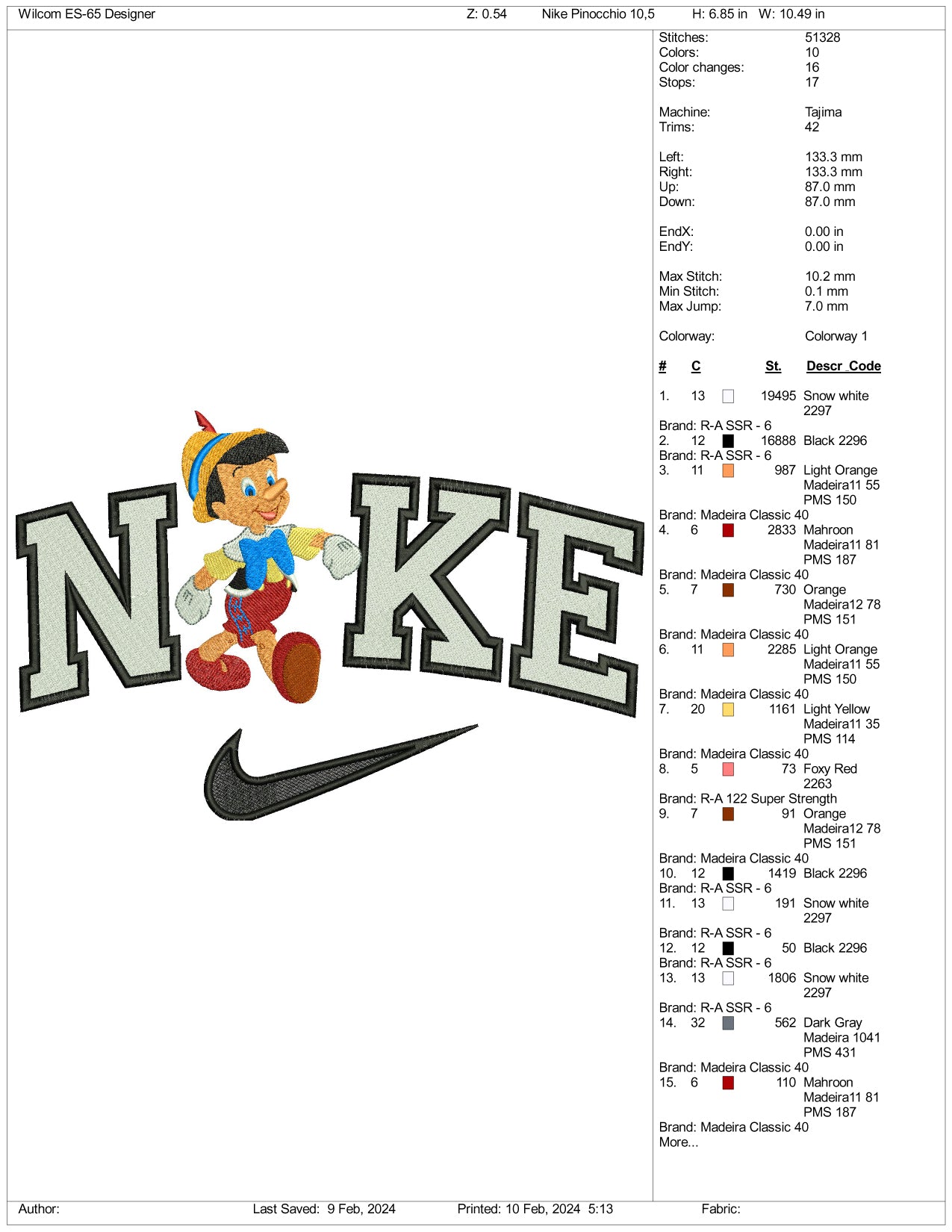 Archivos de diseño de bordado de Nike Pepito Grillo - 3 tamaños