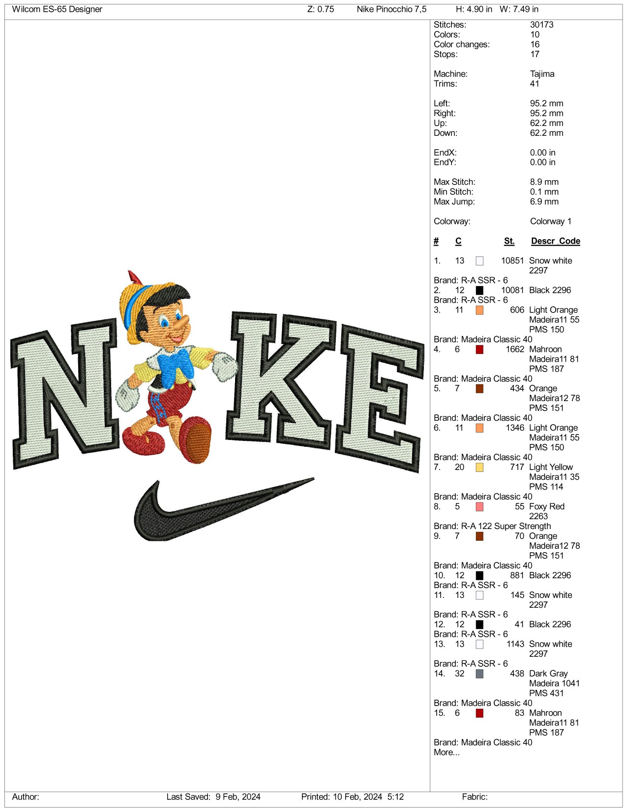 Archivos de diseño de bordado de Nike Pepito Grillo - 3 tamaños