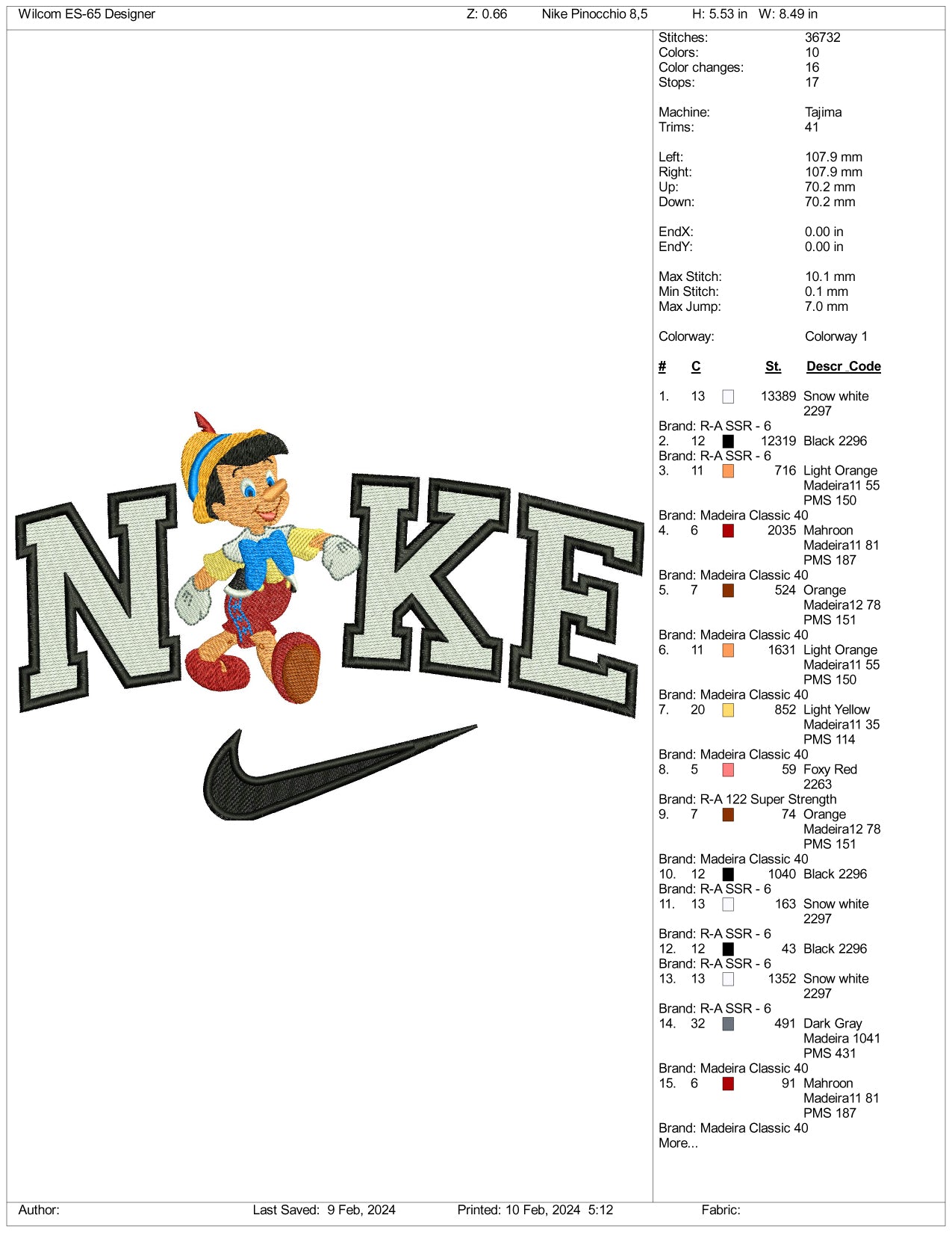 Archivos de diseño de bordado de Nike Pepito Grillo - 3 tamaños