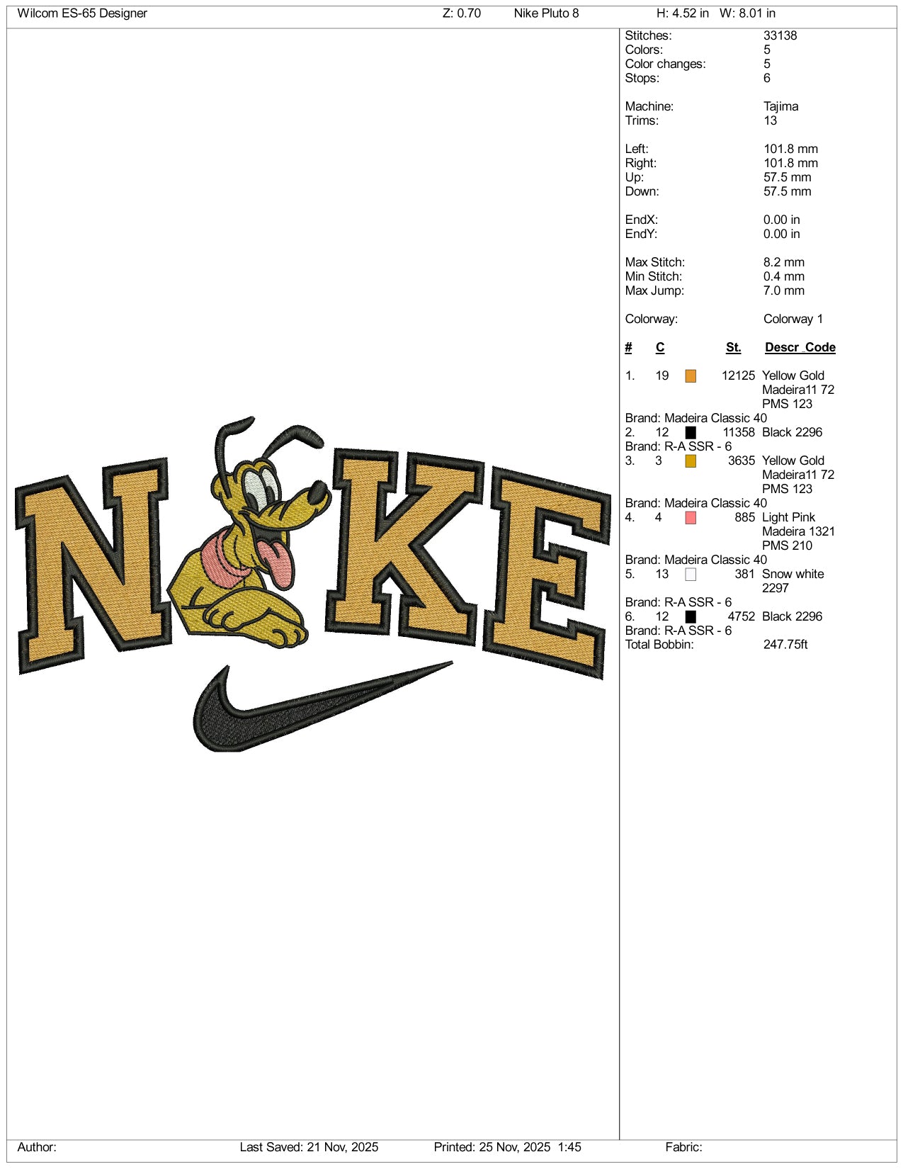 Nike Pluto v10 Embroidery Design Files - 3 Size's
