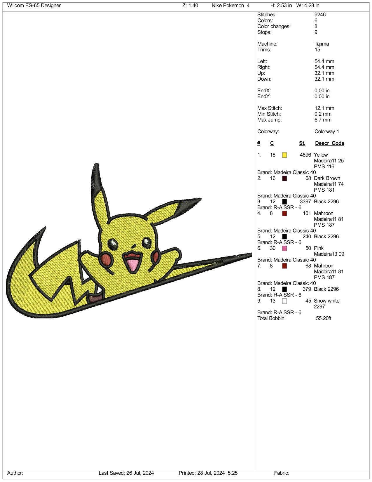 Pikachu Swoosh Embroidery Files - 3 Size's