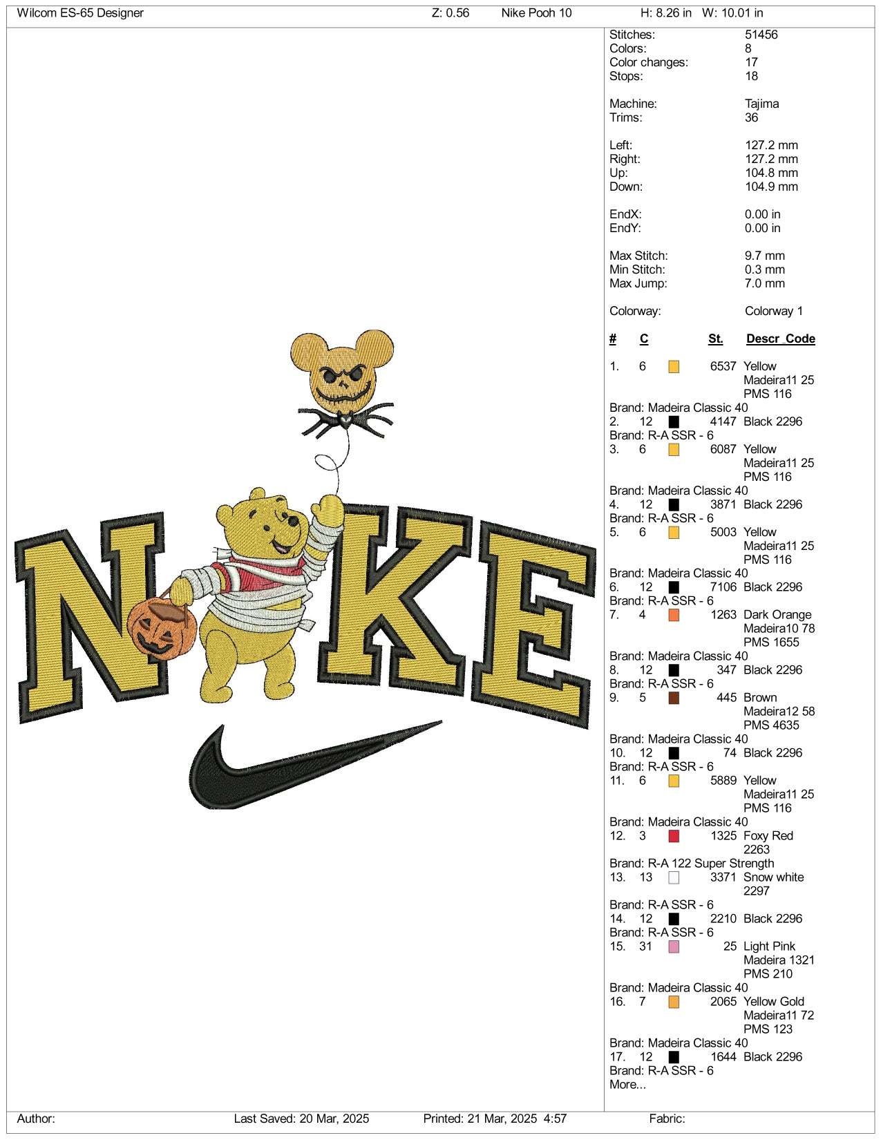 Nike Pooh With Spooky Baloon Embroidery Files - 3 Size's