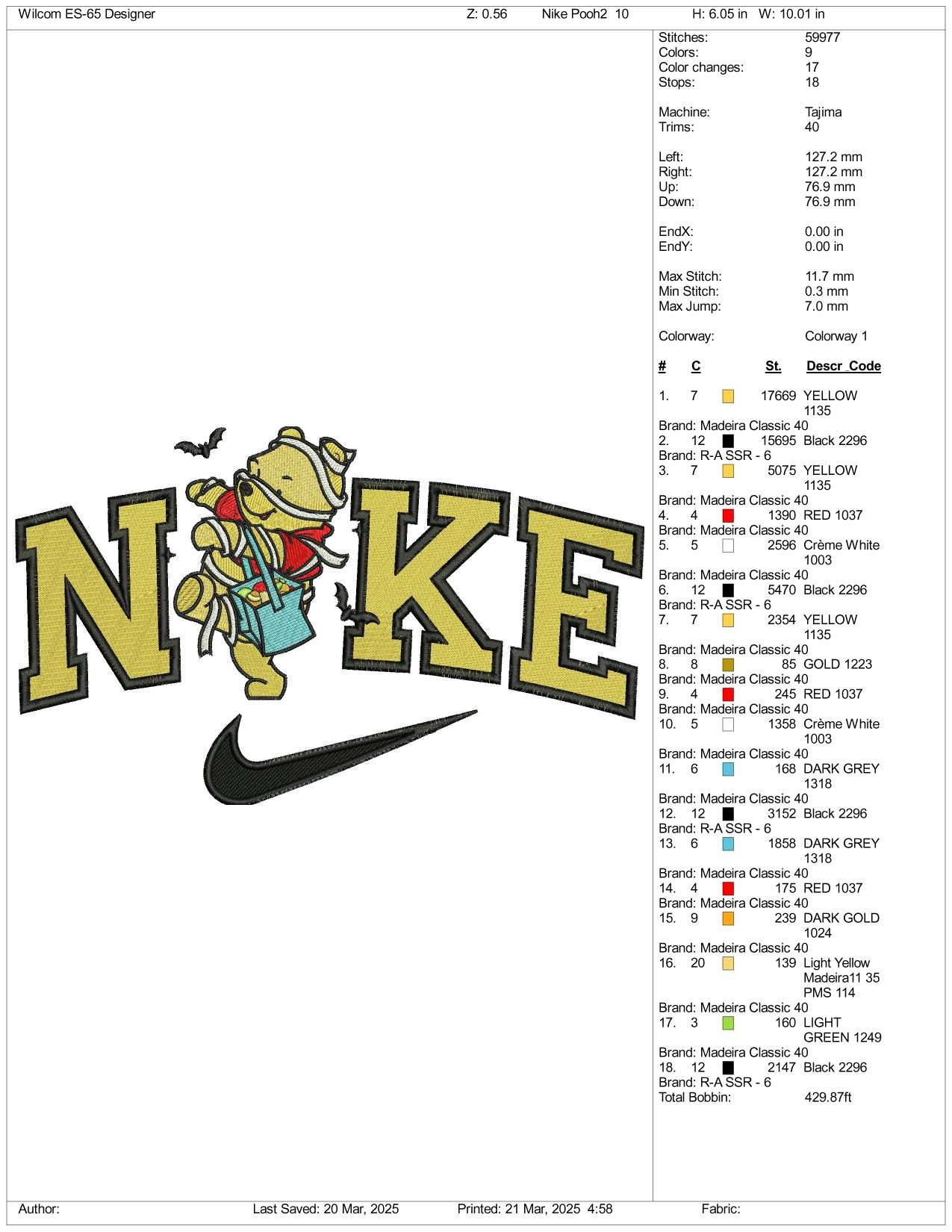 Nike Spooky Pooh Embroidery Files - 3 Size's