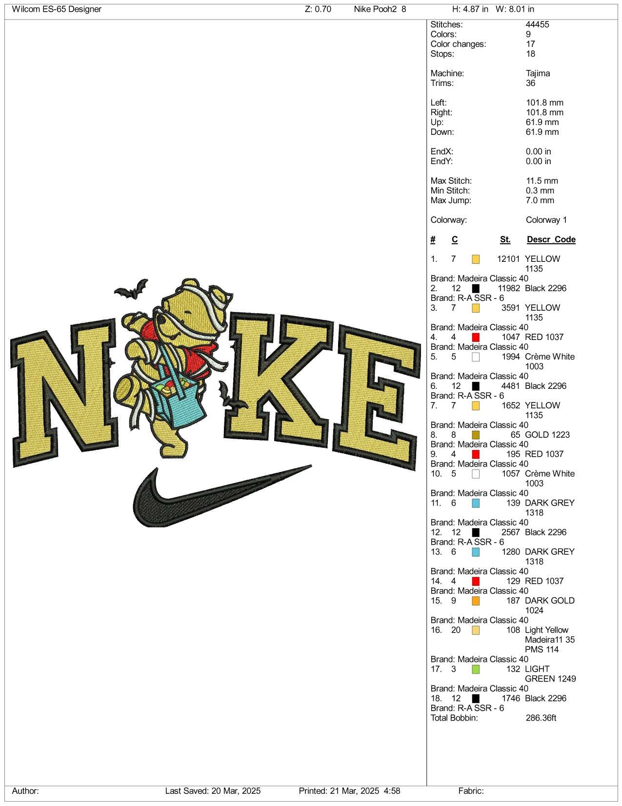 Nike Spooky Pooh Embroidery Files - 3 Size's