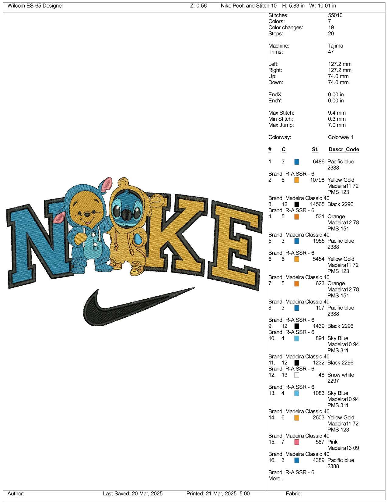 Nike Pooh & Stitch Cosplay Embroidery Files - 3 Size's