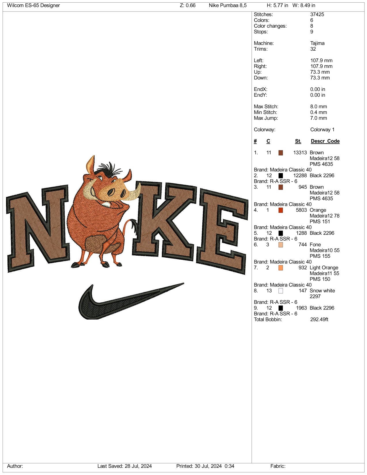 Archivos de diseño de bordado Nike Pumpaa - 3 tamaños