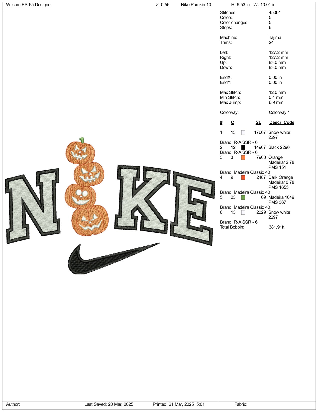 Archivos de bordado de calabazas de Halloween de Nike (3 tamaños)