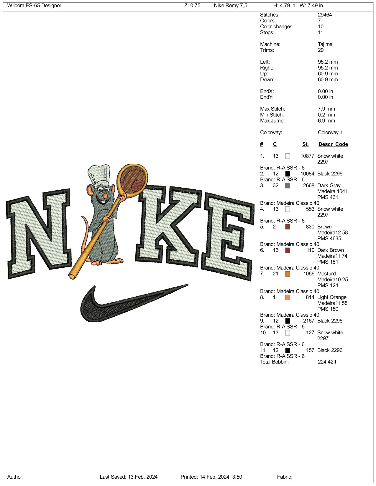 Archivos de diseño de bordado de Ratatouille de Nike (3 tamaños)