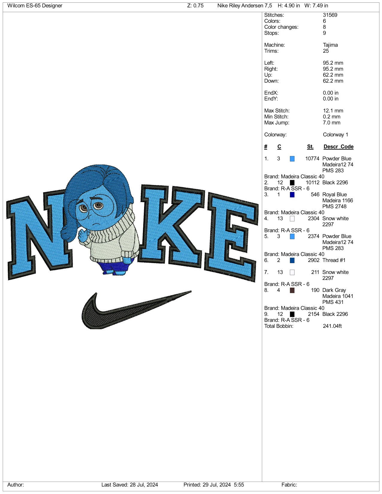 Archivos de diseño de bordado Nike Sadness - 3 tamaños