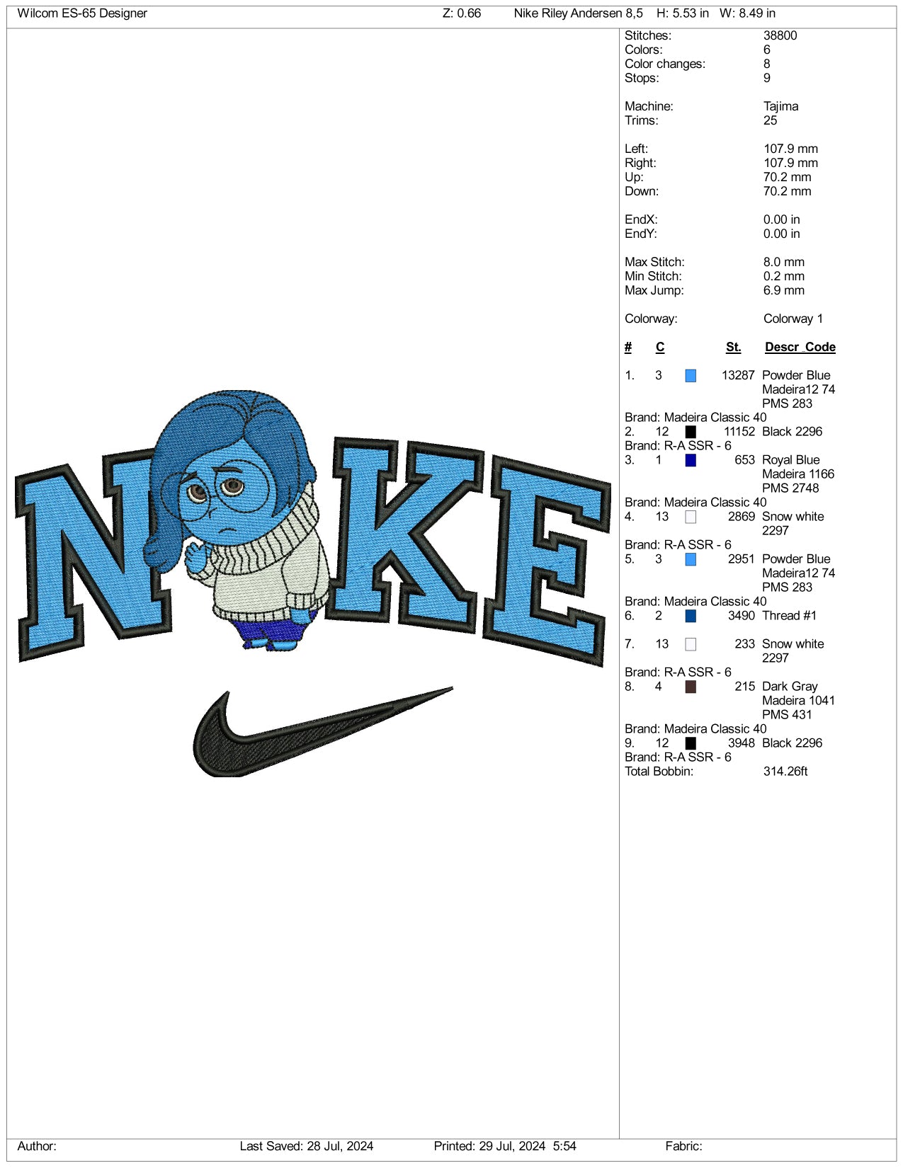 Archivos de diseño de bordado Nike Sadness - 3 tamaños