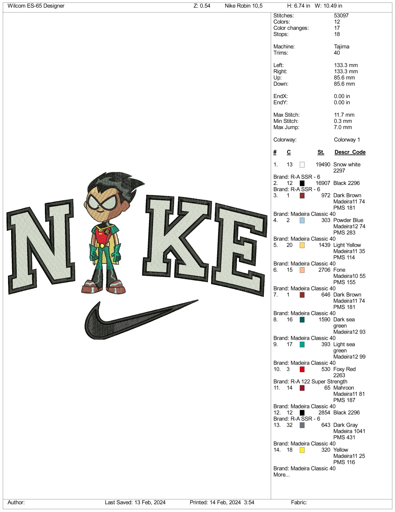Archivos de diseño de bordado Nike Robin (3 tamaños)