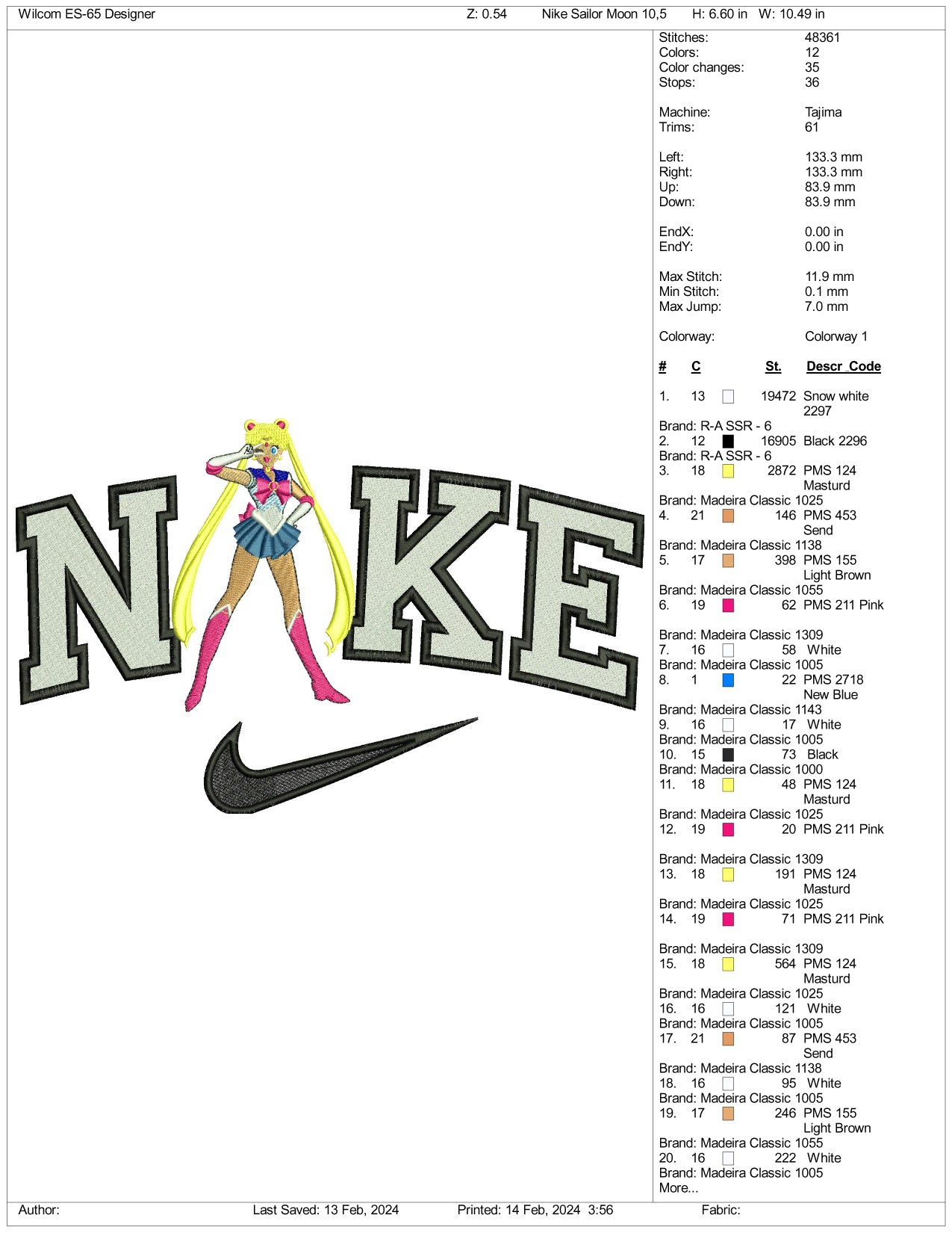 Archivos de diseño de bordado Nike Sailor Moon (3 tamaños)