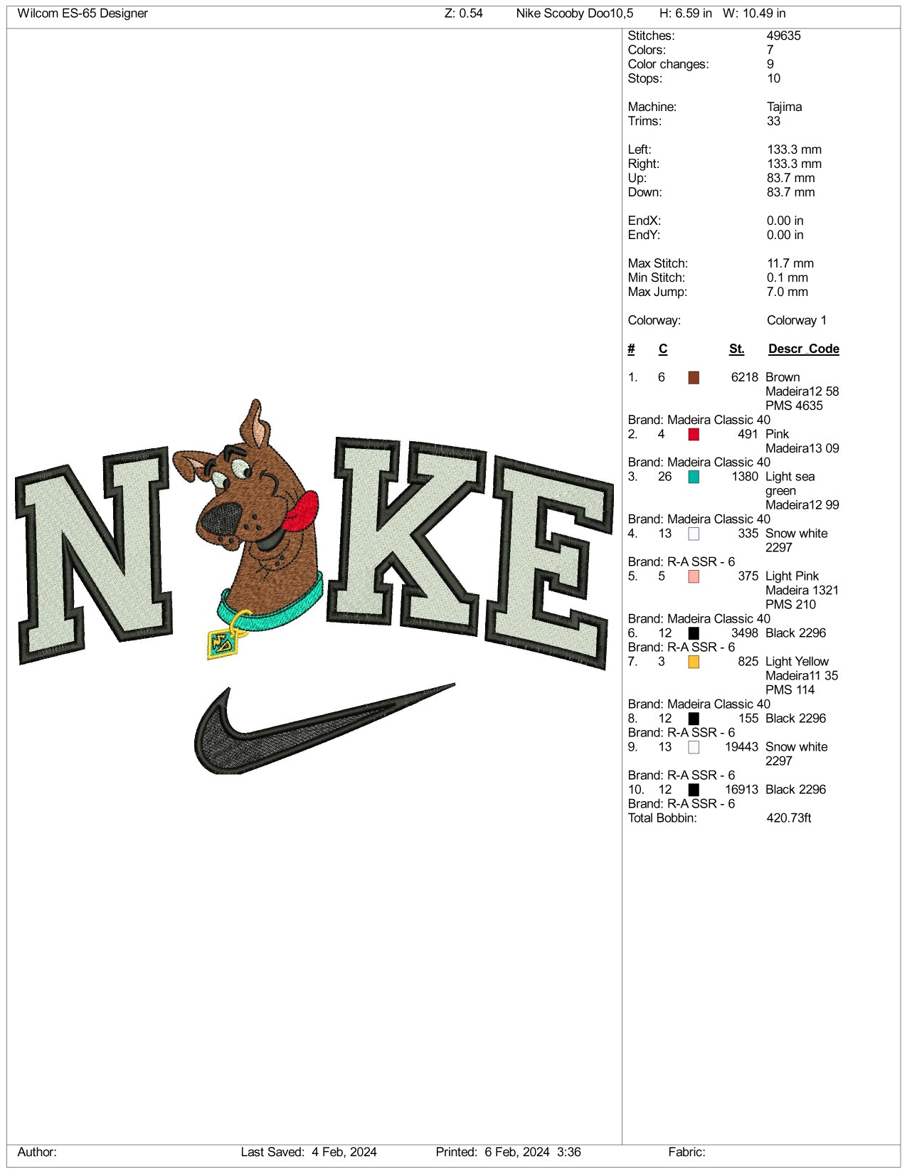 Archivos de diseño de bordado de Scooby Doo de Nike (3 tamaños)