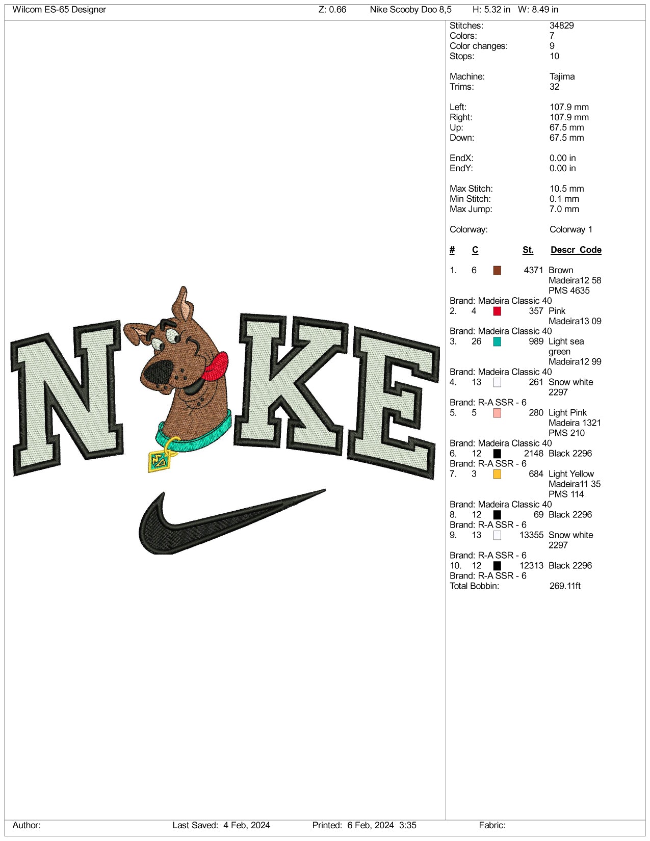 Archivos de diseño de bordado de Scooby Doo de Nike (3 tamaños)