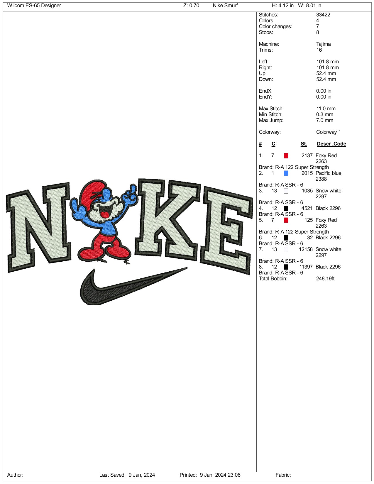 Nike Old Smurfs Embroidery Design Files - 3 Size's