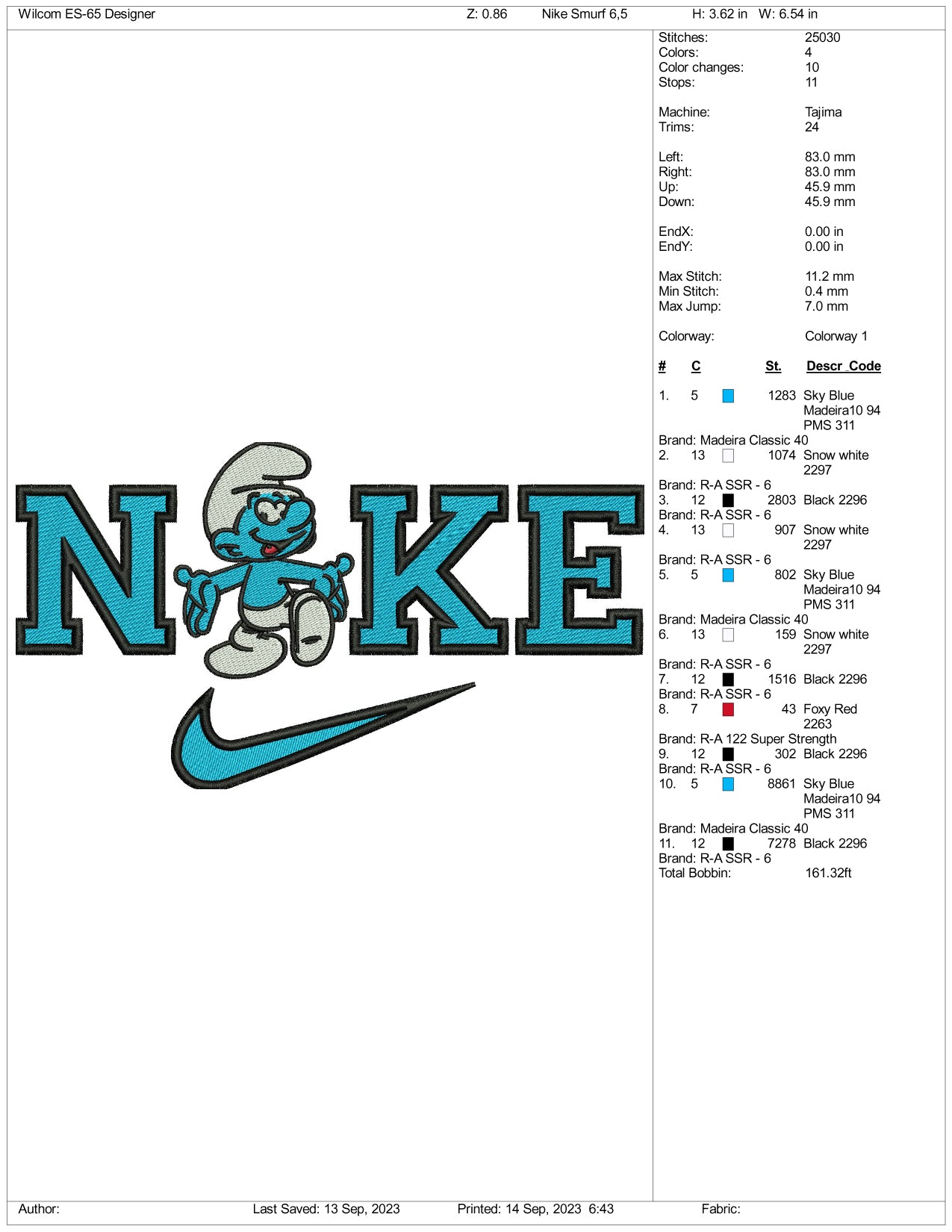 Archivos de diseño de bordado de los Pitufos de Nike (3 tamaños)
