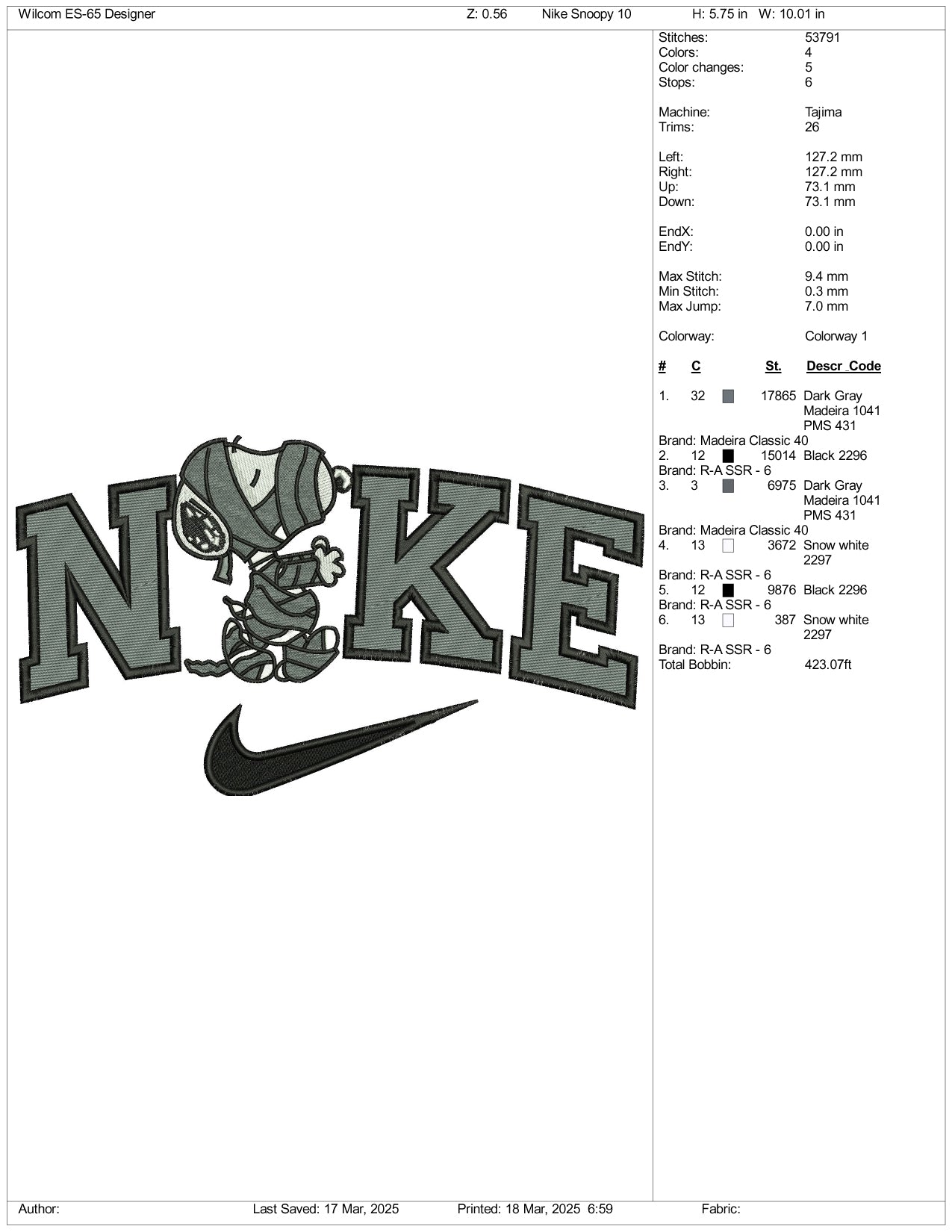 Nike Mummy Snoopy Embroidery Files - 3 Size's