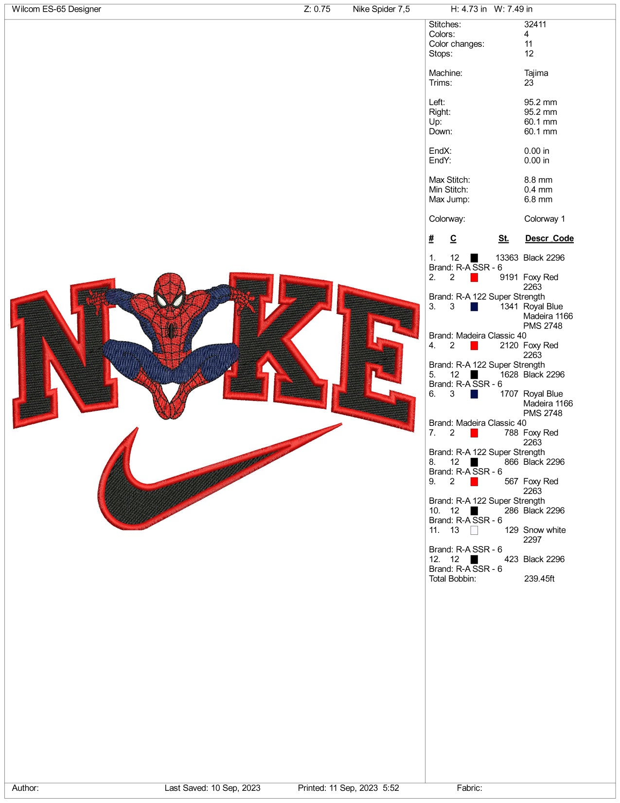 Archivos de diseño de bordado Nike Spider Man v4 (3 tamaños)